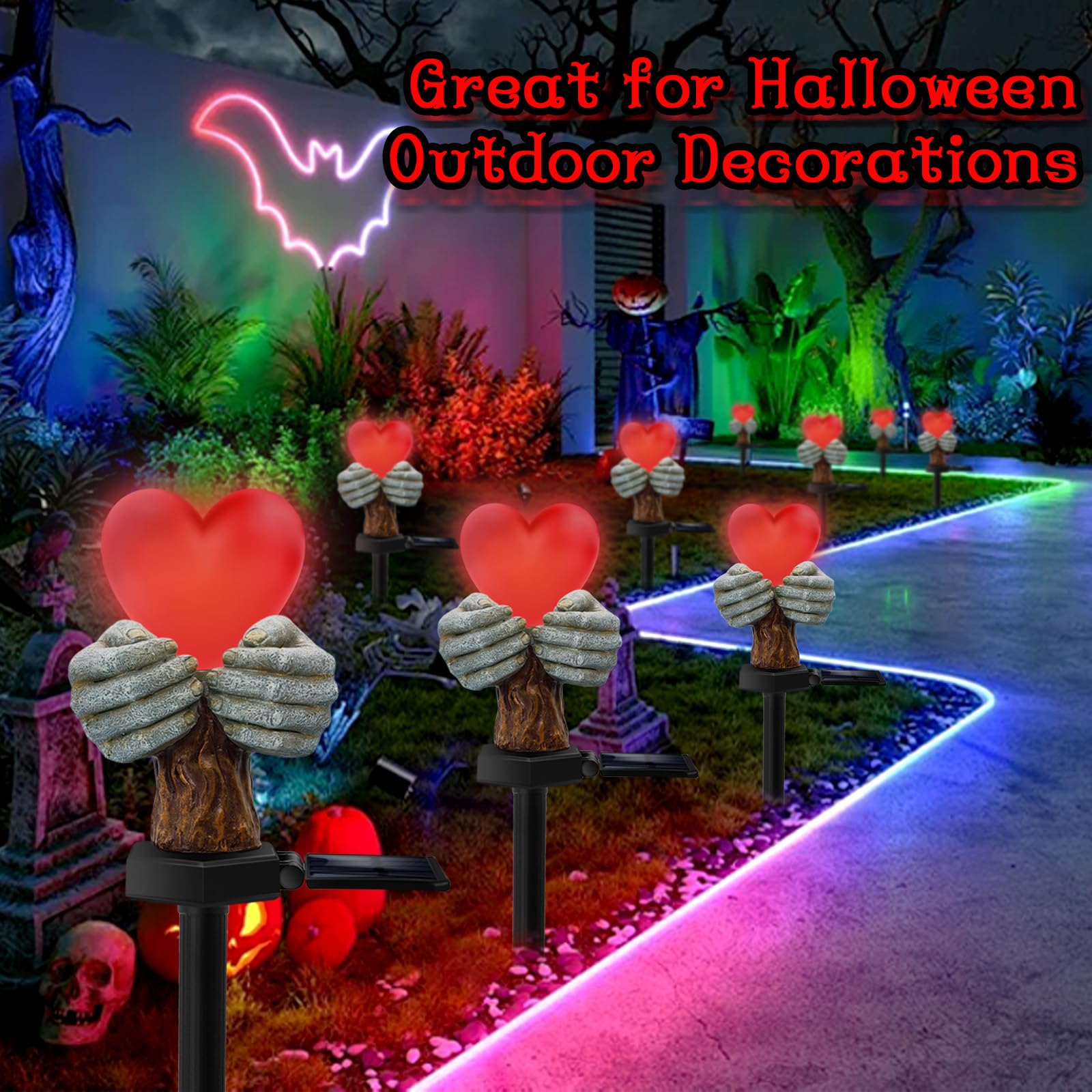 Solar Halloween Lights Outdoor, Solar Love Heart Hands Statue Memorial Gifts For Mom Grandma Loved Ones, Halloween Decorations S