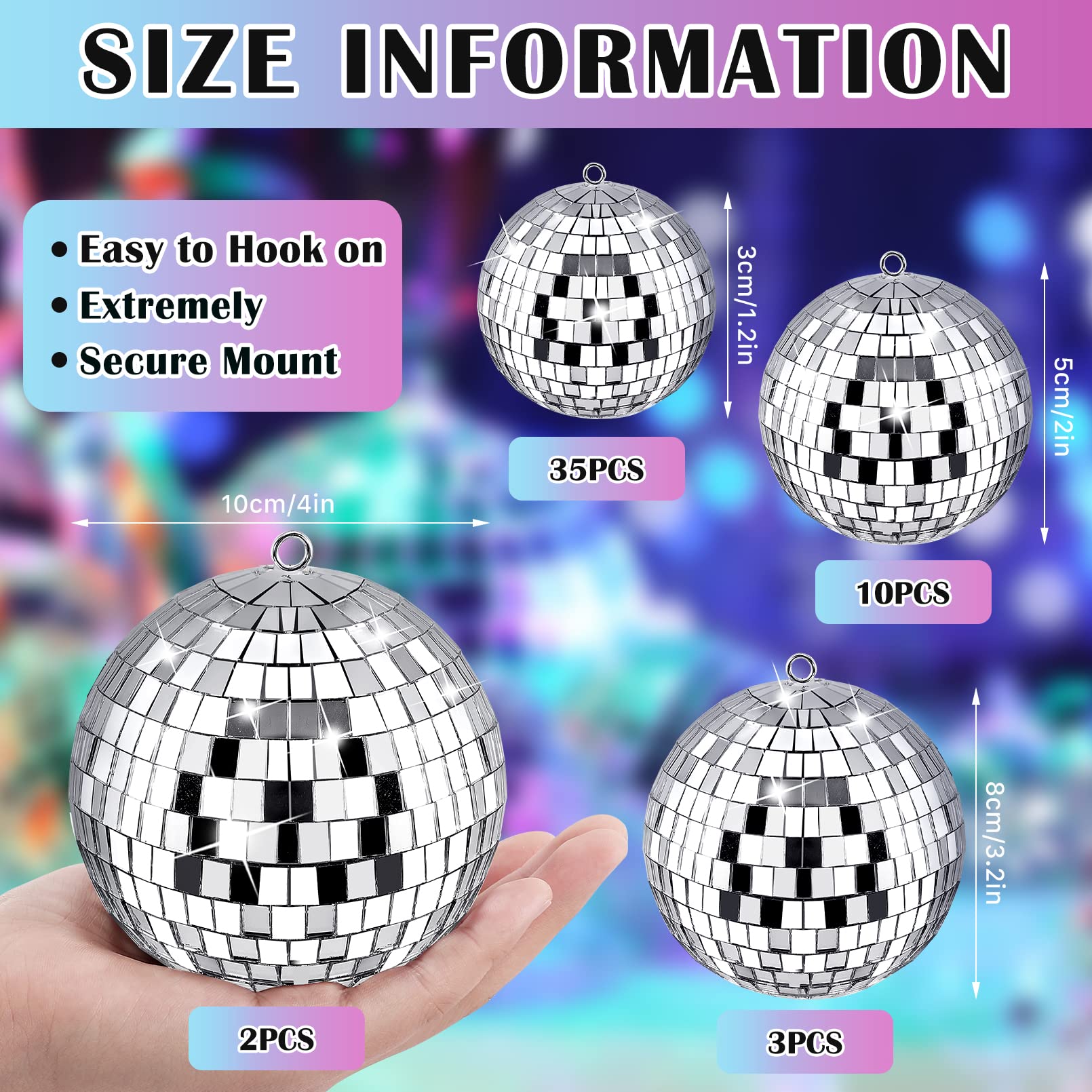 Calluace 50 Pcs Silver Mini Mirror Disco Balls Ornaments - Reflective Decorations for Holiday Party Decor (1.2-4 Sizes)