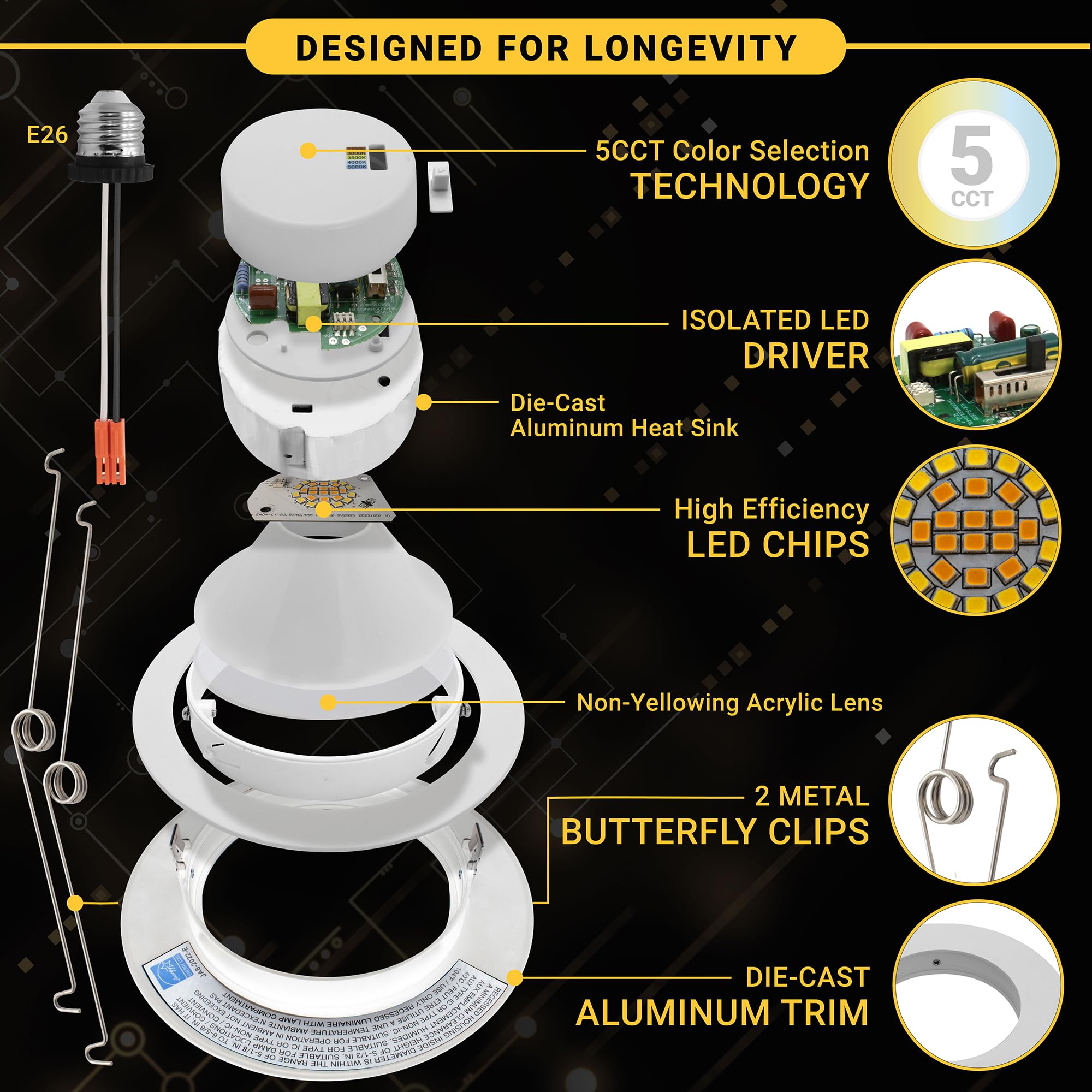 Nuwatt 6 Inch 12 Pack White Trim Retrofit Gimbal Led Recessed Downlight, High Lumen, 1200Lm, 16W, Selectable 5Cct 2700K,3000K,3500K,4000K,5000K Dimmable, Adjustable Lens Eyeball Light, Etl Listed