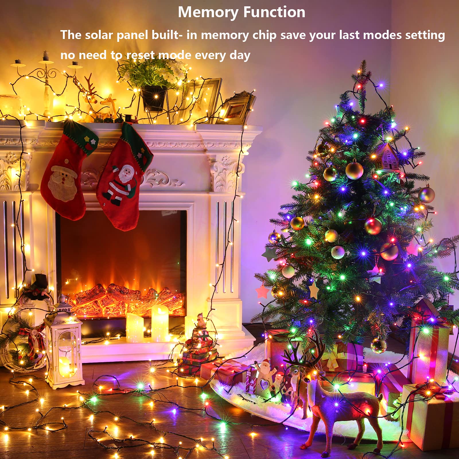 Joomer Color Change Christmas Lights 72ft x 2 Pack 200 LED 11 Modes Solar String Lights Waterproof Twinkle Fairy Lights for Gard