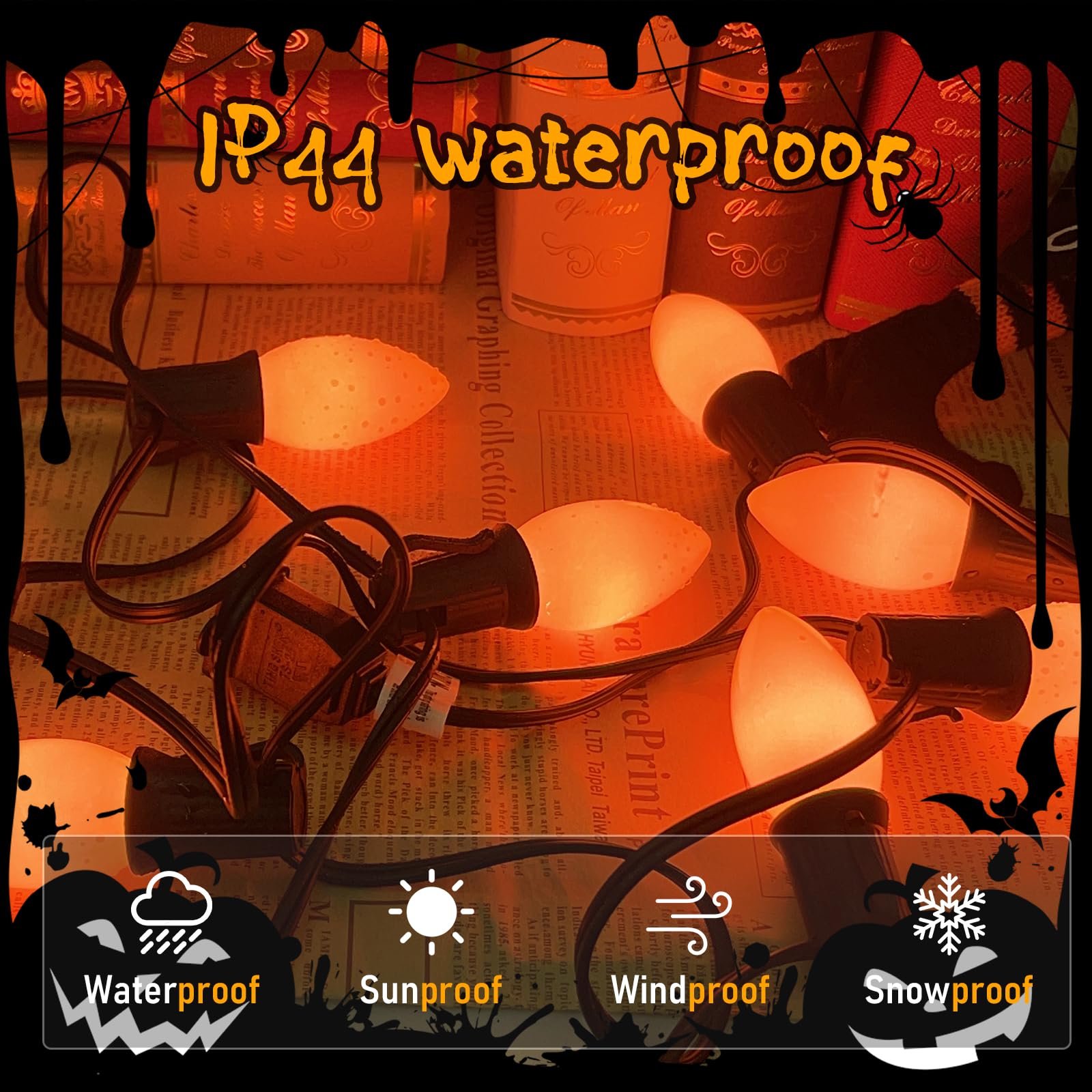 GOOTHY C9 LED Orange Christmas Light Bulbs - 25 Pack, Shatterproof, E17 Base, 0.6W, 2700K for Outdoor Halloween String Lights