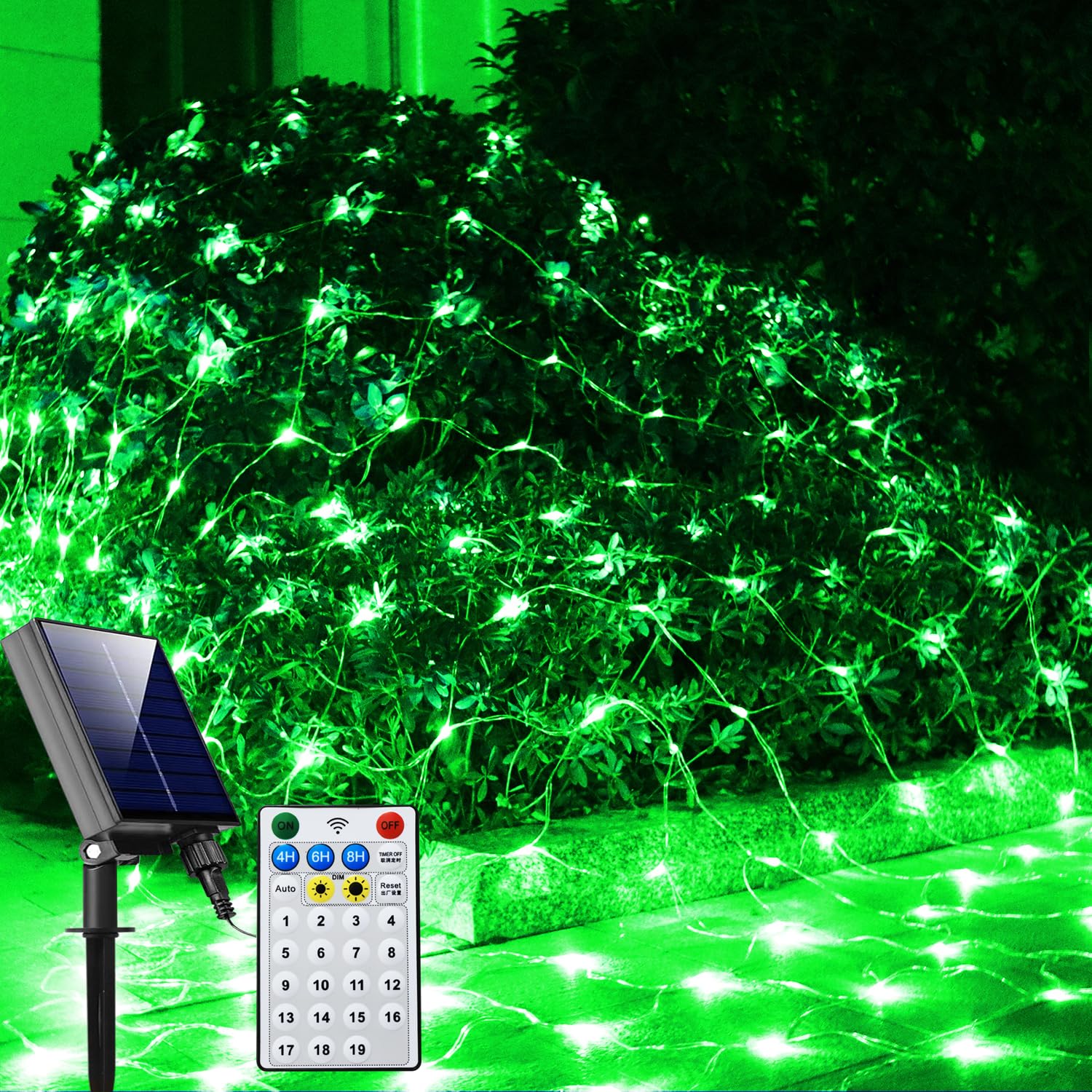 Solar Net Lights Outdoor Mesh Lights Green, Christmas Lights 19 Modes Solar Powered/USB Transparent Wire, 200 LED Fairy Lights f