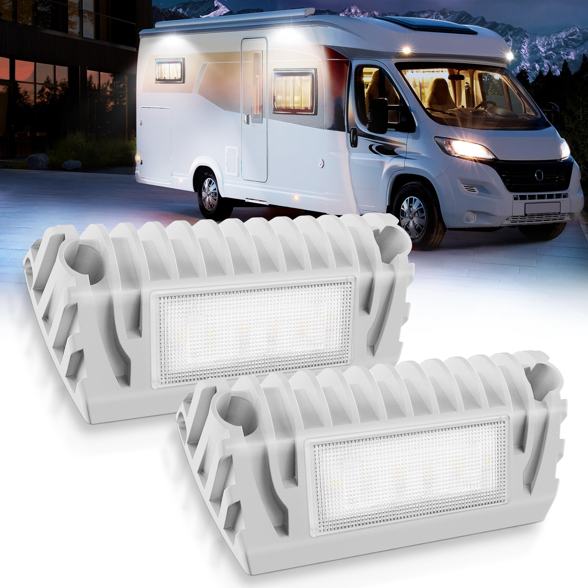 MICTUNING RV Exterior LED Porch Light, 12V 750LM, Aluminium, 2 Packs, White, Model MIC-RPL