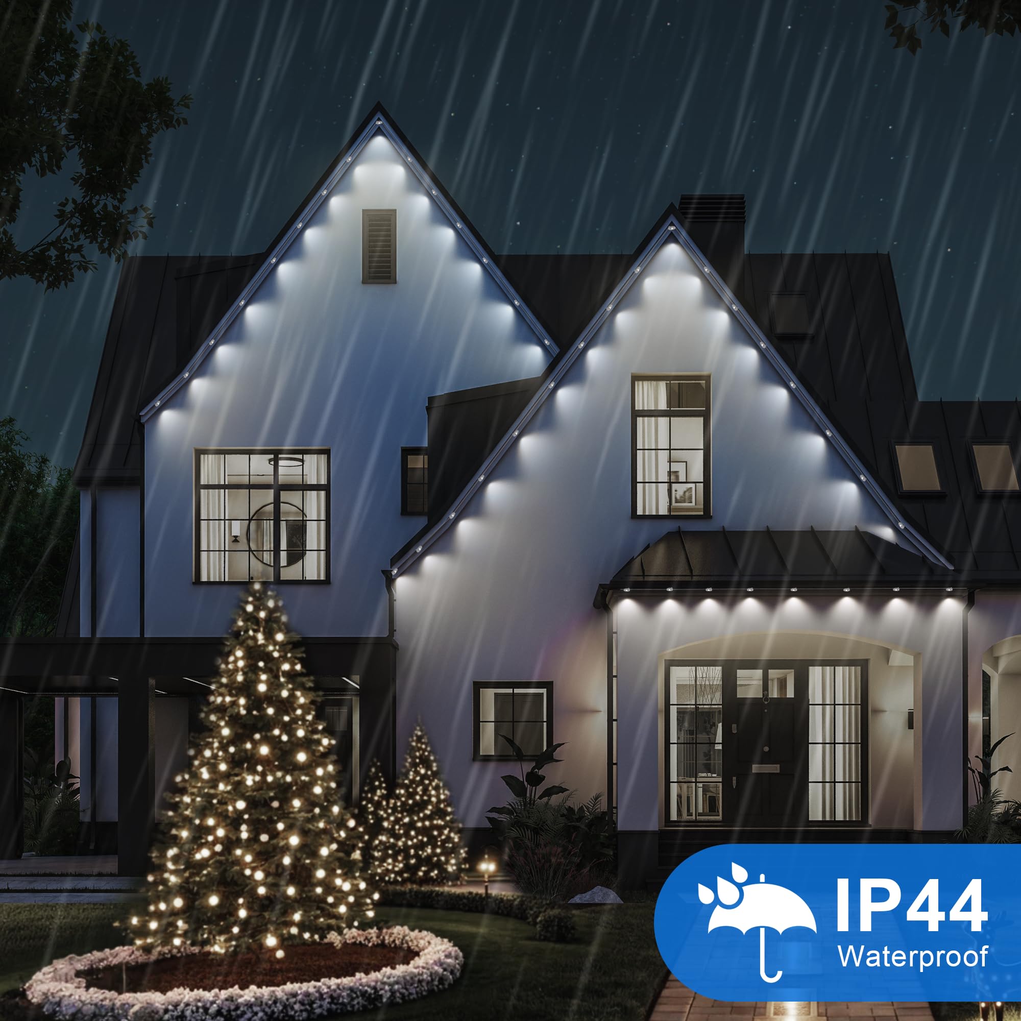 MERRIMAX M 50ft 36LED Outdoor String Lights, Waterproof, 8 Modes, Remote Control, White, Model MLS-D24V6WUIC-O