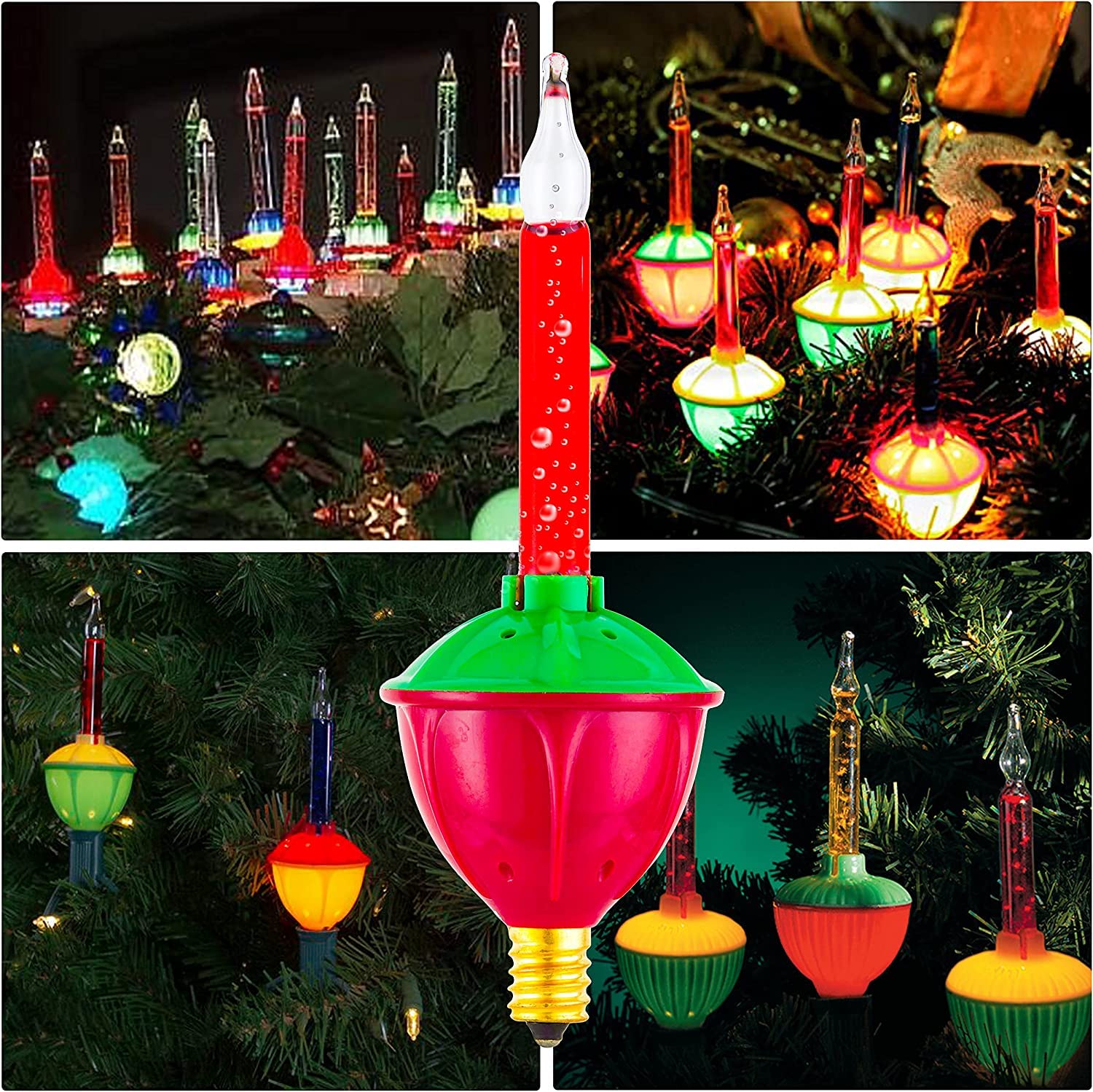 8 Pack Replacement Bubble Lights Bulbs Red Green Yellow Orange Bubble Lights For Christmas Tree Fluid Light C7/E12 Candelabra Ba