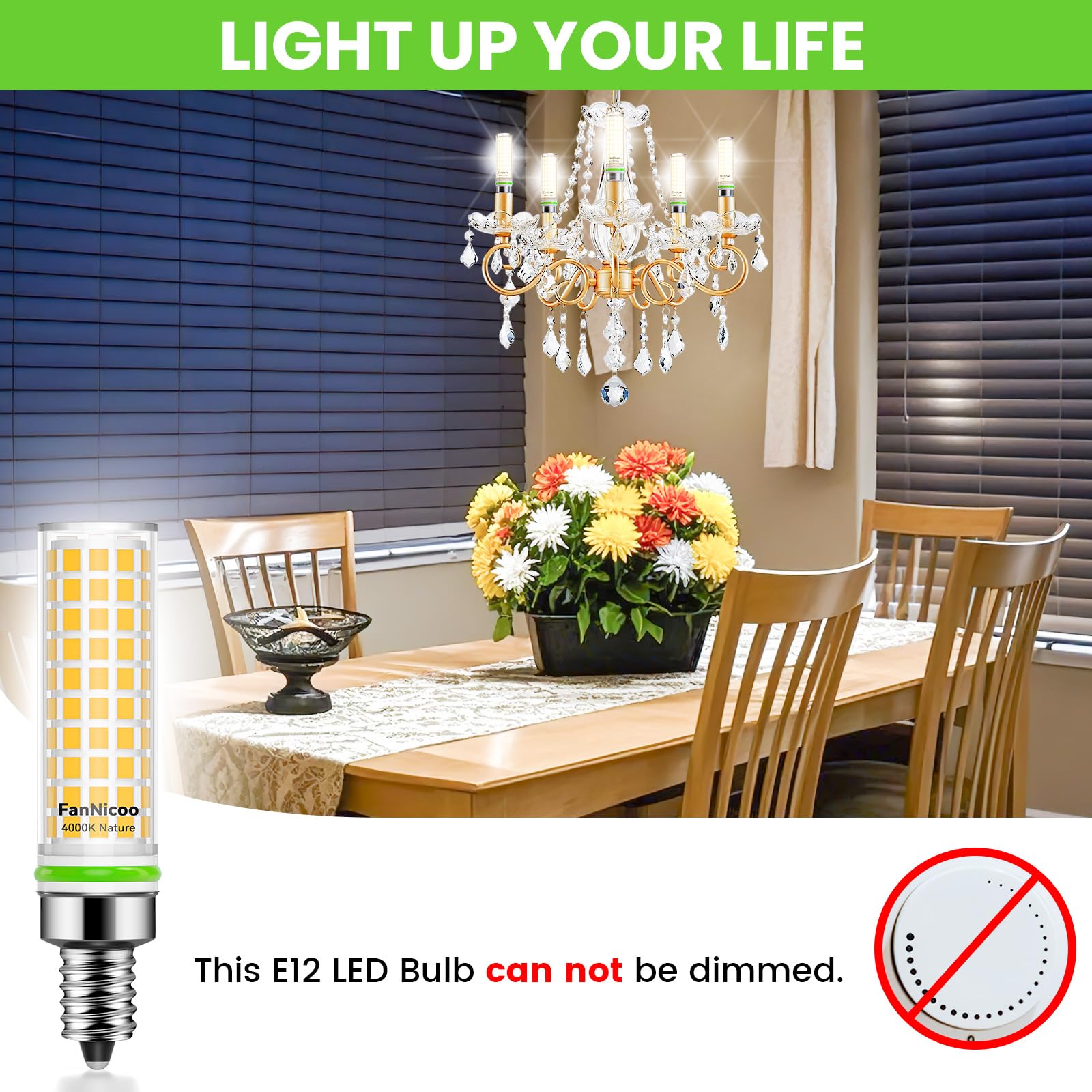 FanNicoo E12 LED Bulb 10W 100W Equivalent Natural White 1200lm Candelabra Bulbs for Ceiling Fan & Pendant Lighting (5-Pack)