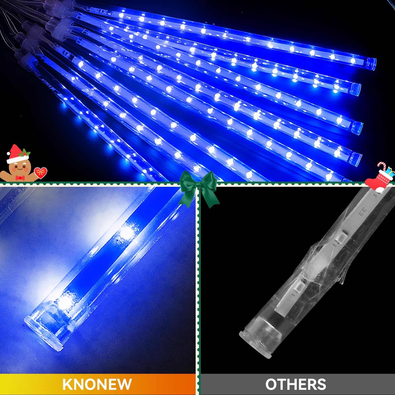 KNONEW 40 Tube LED Meteor Shower Lights, Waterproof Falling Rain Lights for Outdoor Christmas Decorations, Blue, Model KN-1000-LIG168-01