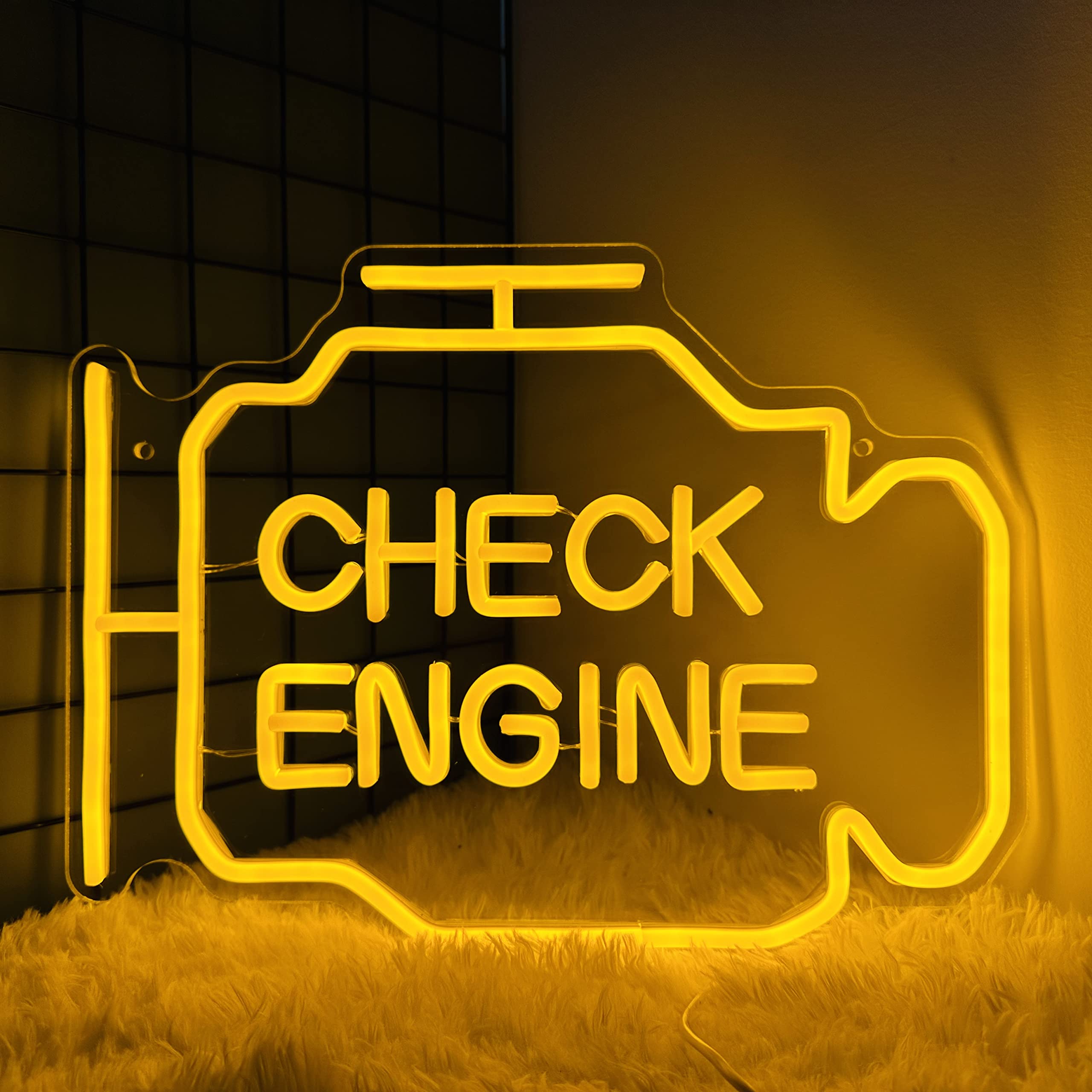 Abooly LED Neon Sign - Check Engine Light Wall Art, USB Powered, 15.7x11.8in, Yellow, Funny Gifts for Dad & Car Guys, Man Cave Decor