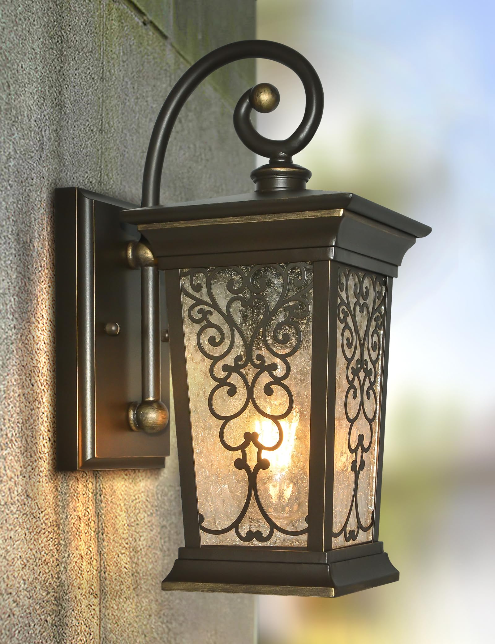 Alvime Outdoor Wall Lights, Waterproof Bronze Lantern, E26 Base, Seeded Glass For Entryway