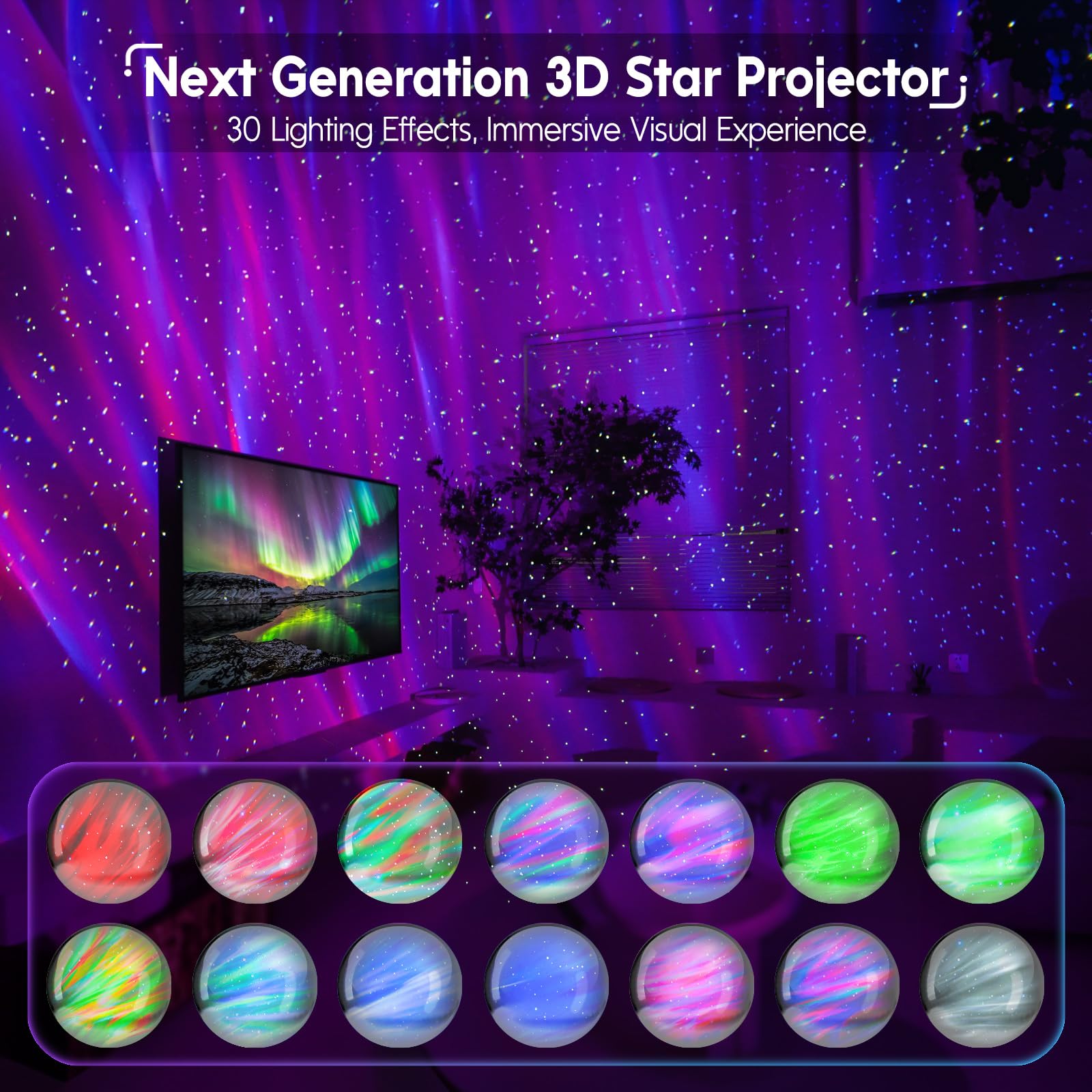 Rossetta Star Projector LED Night Light with Remote Control, White, Next Generation, Model Star Projector-RT002
