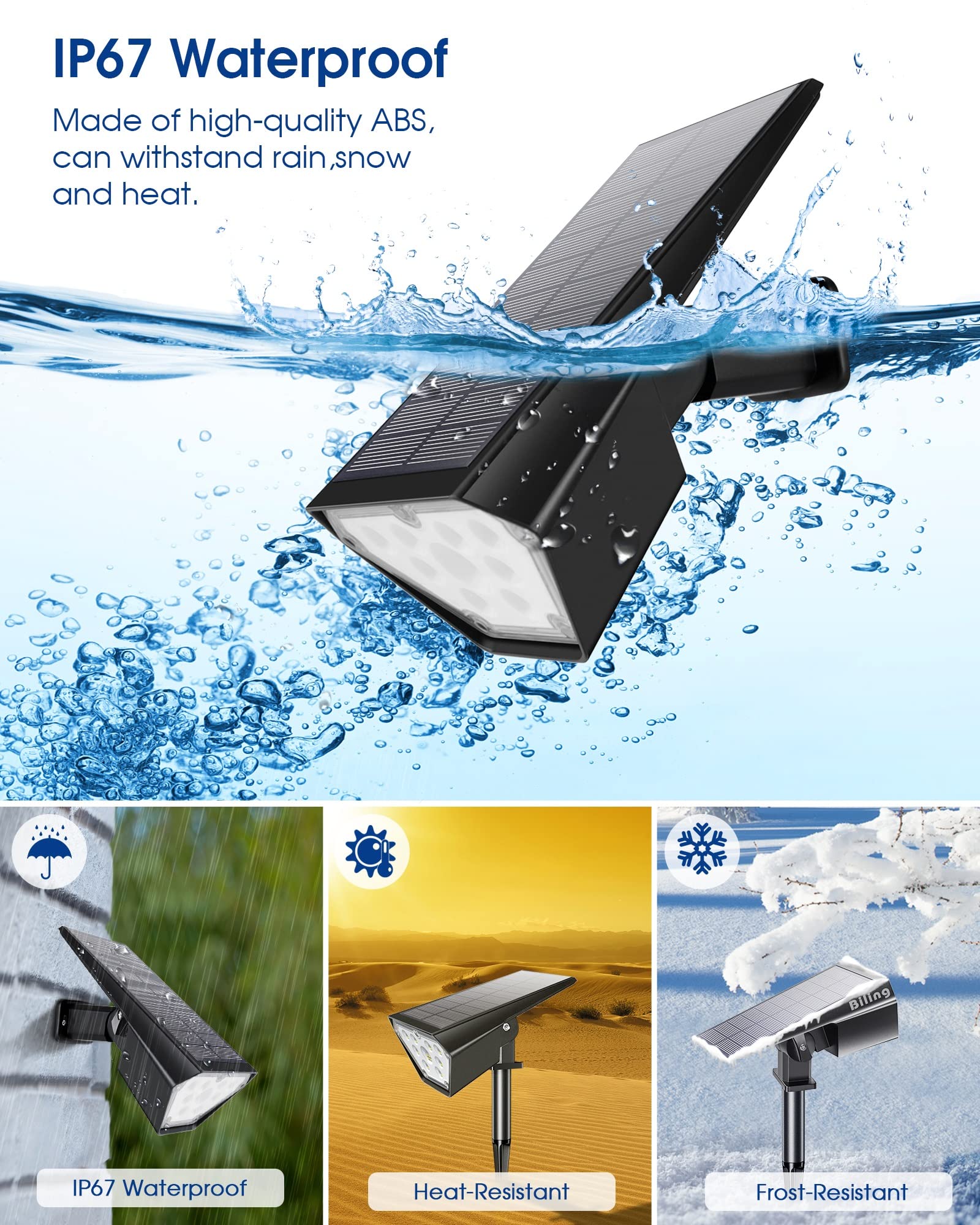 Biling Solar Spot Lights Outdoor - 2-In-1 Waterproof Landscape Lights, 12 Led, Warm White, 2 Pack - High-Impact Abs Plastic