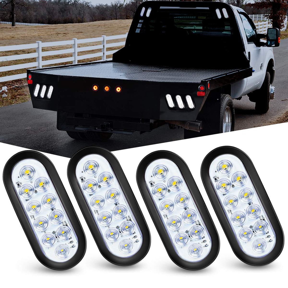 Nilight 6 Inch Oval Led Trailer Tail Lights 4Pcs W/Flush Mount Grommets Plugs White Reverse Back Up Lighting Modes For 12V Truck