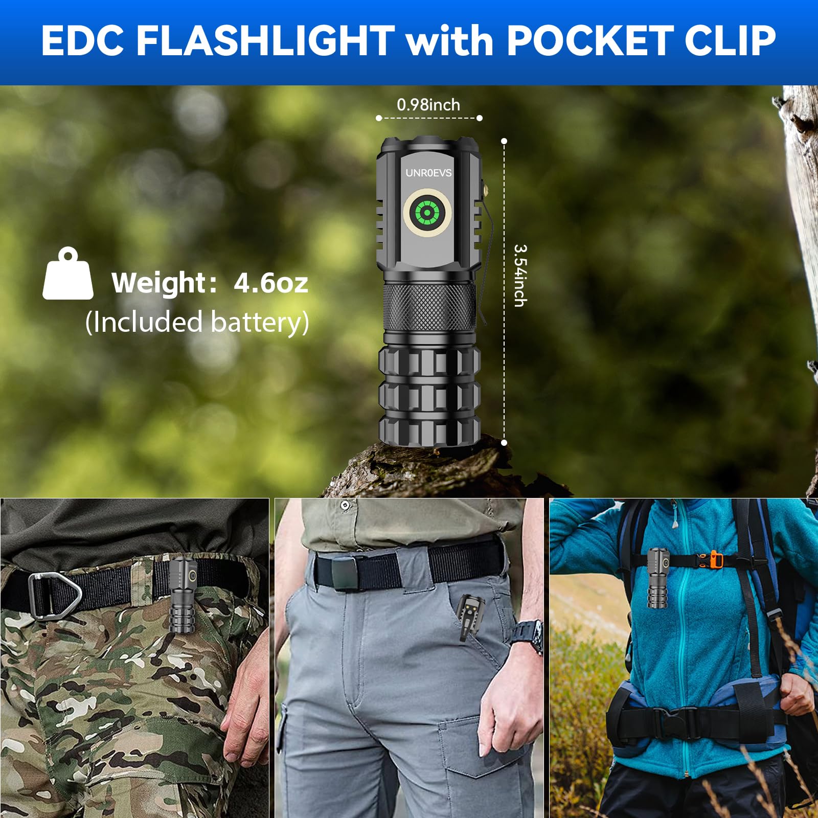Unroevs 2-Pack Xc06 Mini Flashlight Rechargeable,Pocket Flashlight With Magnet,Super Bright Small Compact Flashlight,5 Modes Edc