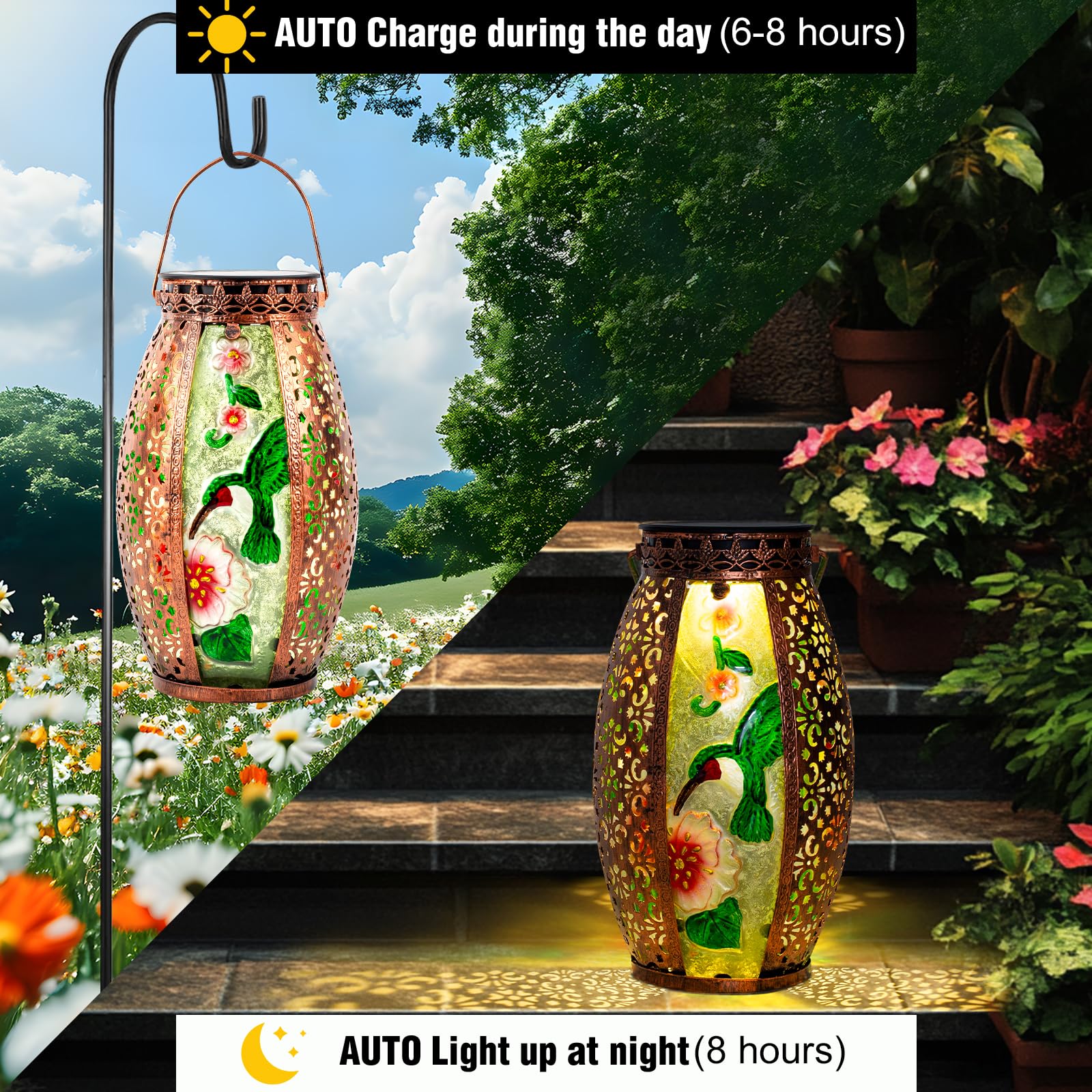 Gifts For Women Mom Grandma, Outdoor Solar Lantern-Waterproof Hummingbird Hanging Metal Decorative Lights For Patio Table Garden