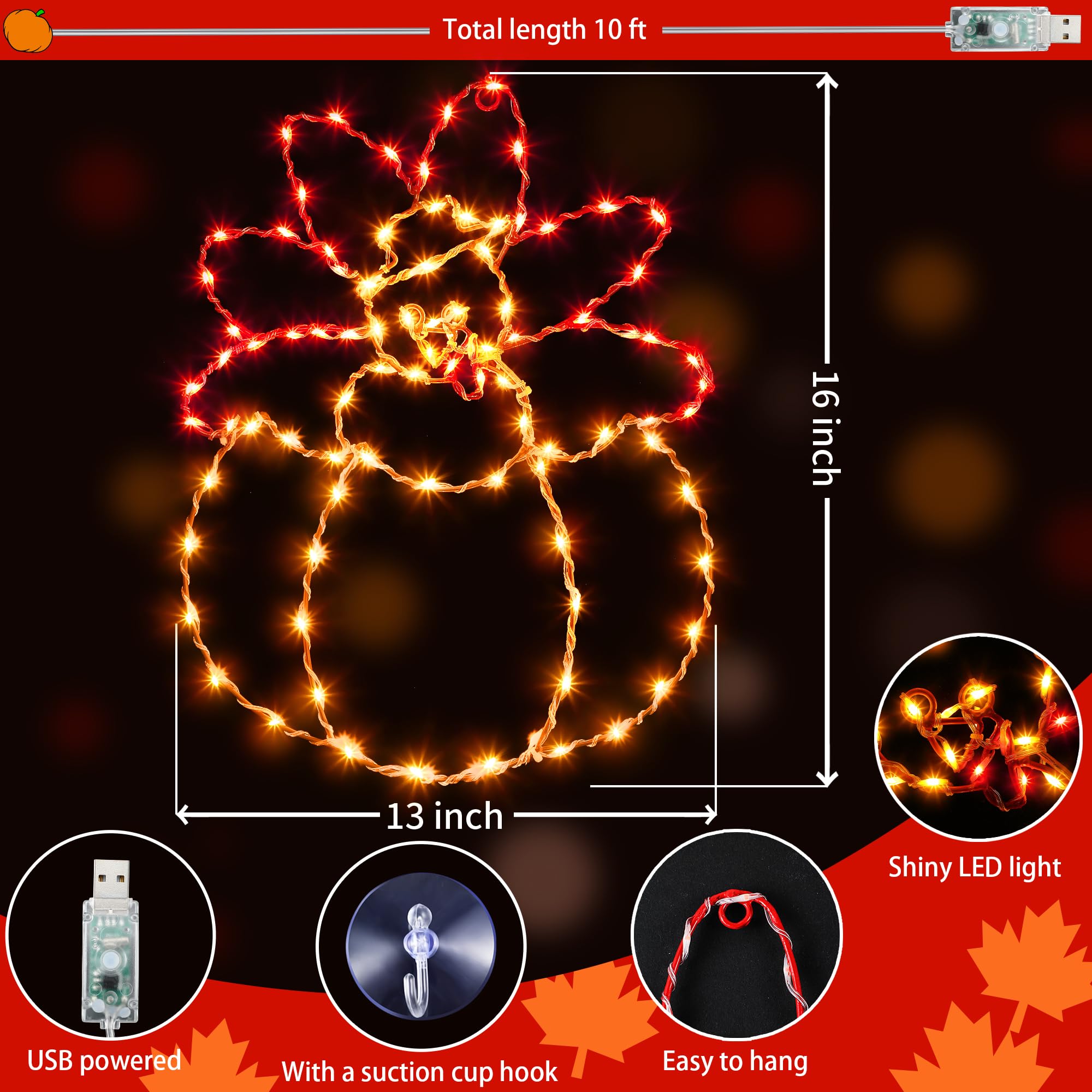 Large Thanksgiving Turkey Pumpkin Window Lights Decorations, 85 LED Turkey Light with Timer 8 Mode Thanksgiving Lighted Window F