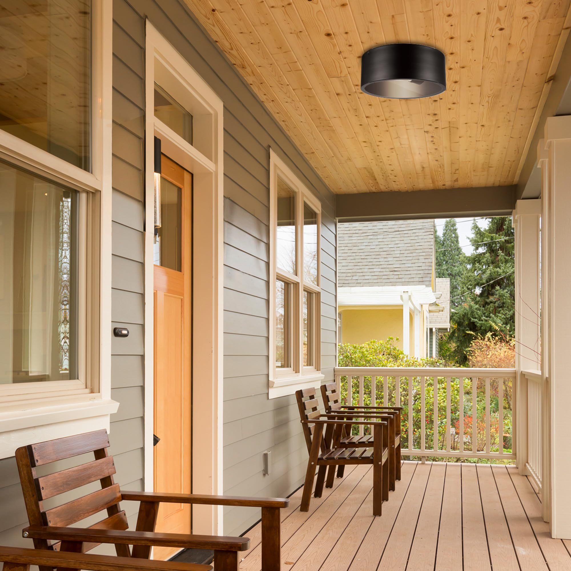 Globe Electric Teagan 1-Light Flush Mount Ceiling Light, Dark Bronze, Clear Glass Shade, Model 44479