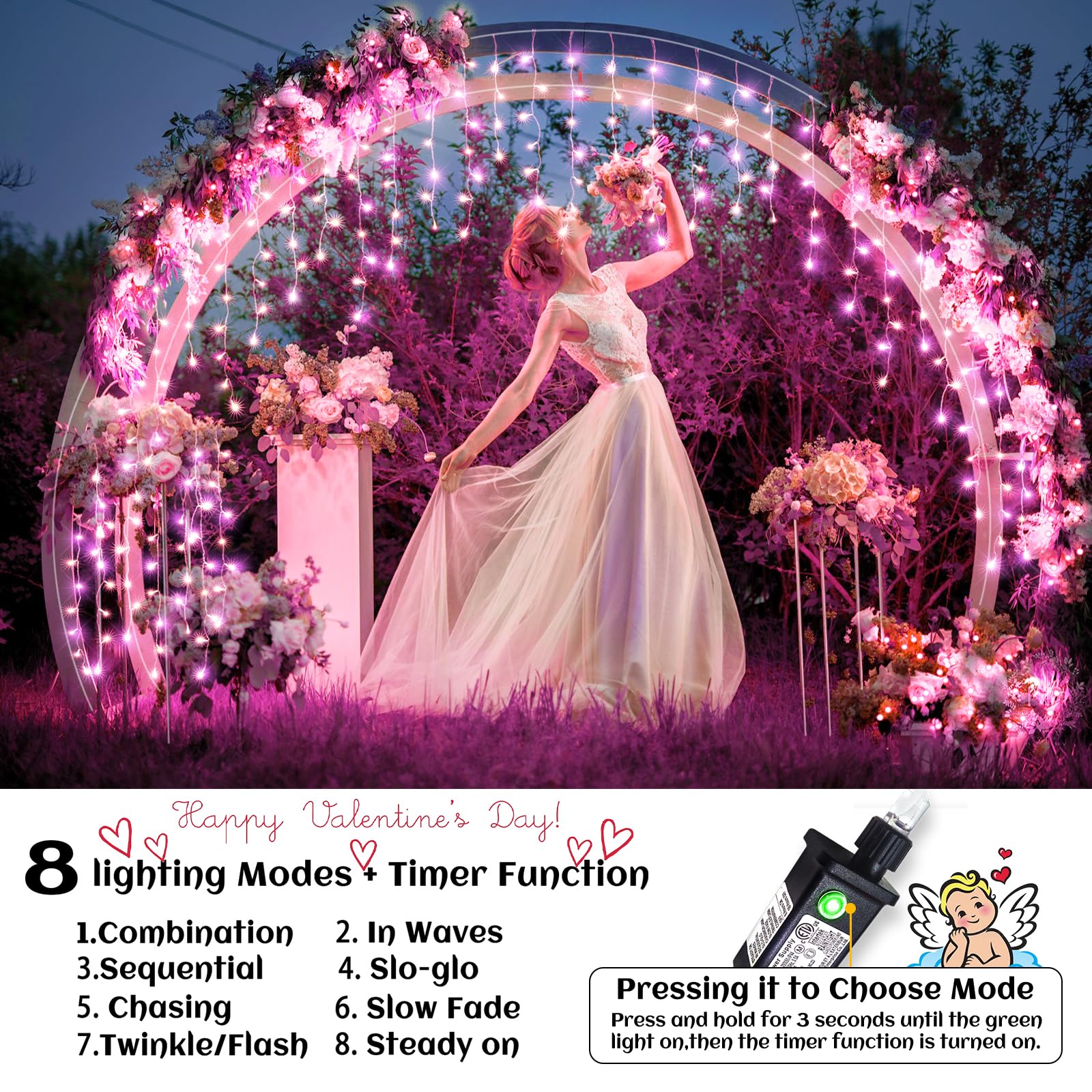 33Ft Icicle Lights For Outside, Pink Christmas Lights Outdoor Waterproof For House, 400 Led Twinkle Light With 75 Drops Clear Wi