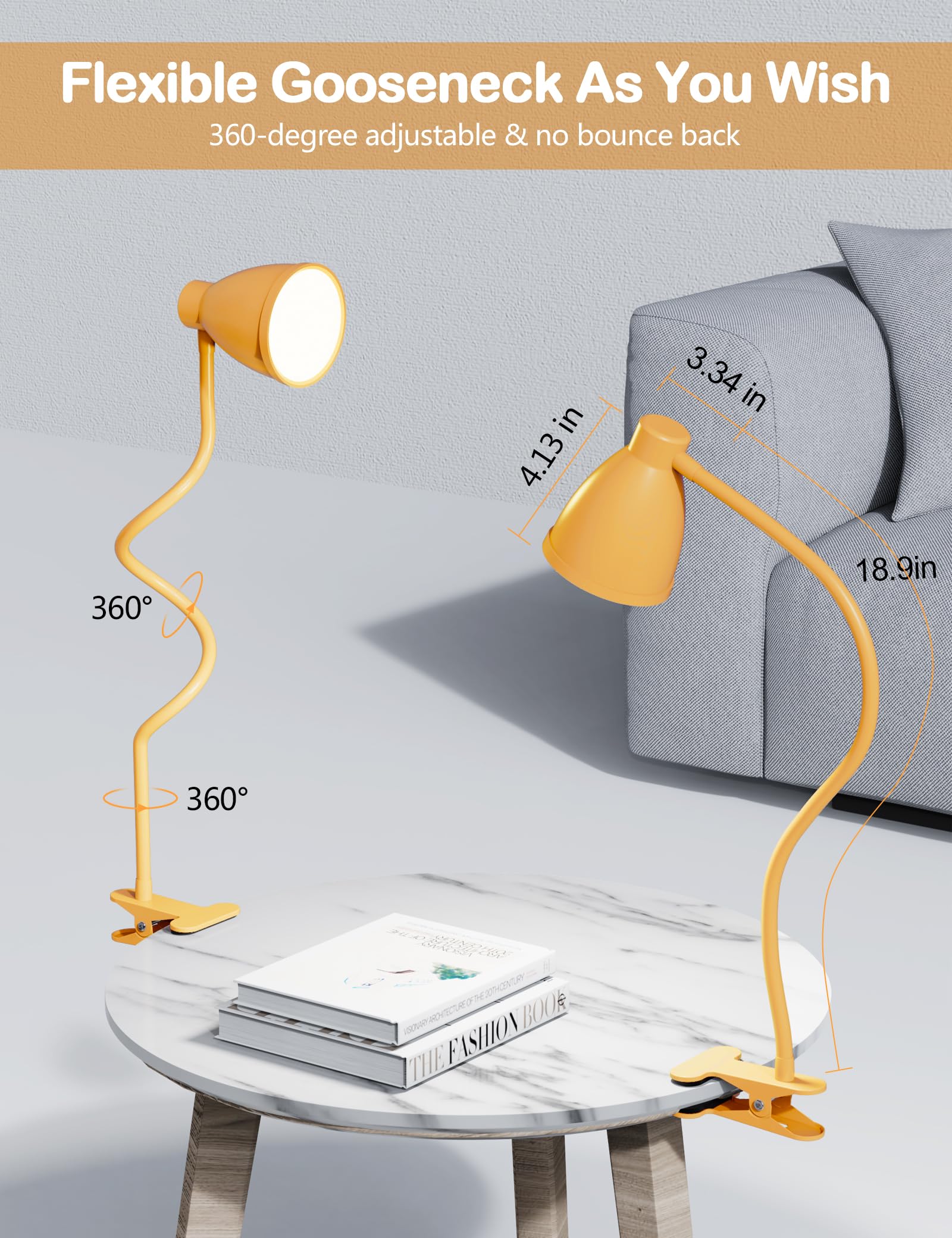 Bohon Clip On Light, 10W 38 Led Desk Lamp With Clamp, 5 Color 10 Brightness Auto Off Timer, Flexible Gooseneck Clip Lamp, Desk L