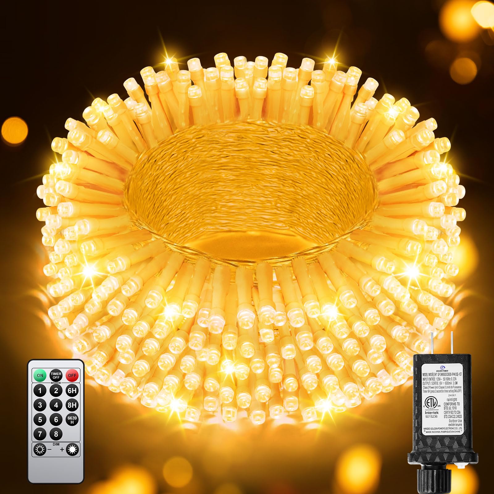 JIXXULVU 125FT 380 LED String Lights, Warm White, Waterproof, Clear Wire, Model 300L, Indoor/Outdoor Holiday Decoration