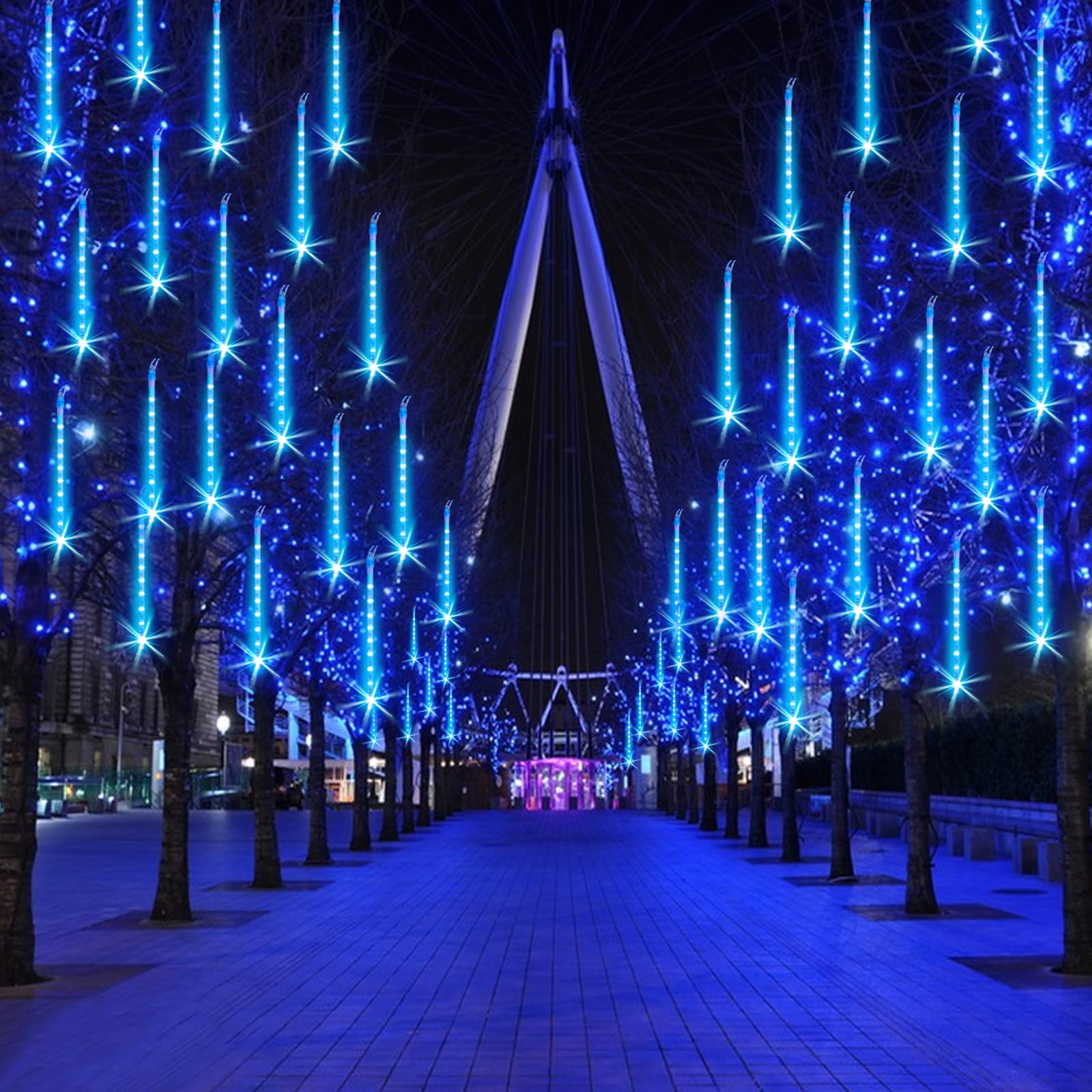 Fyyzy Christmas Lights Meteor Shower Rain Light Falling Rain Lights With 25 Tubes 600 Leds Waterproof Icicle Snow Fall String Lights For Party Tree Home Patio Outdoor Decoration(25 Tubes,Blue)