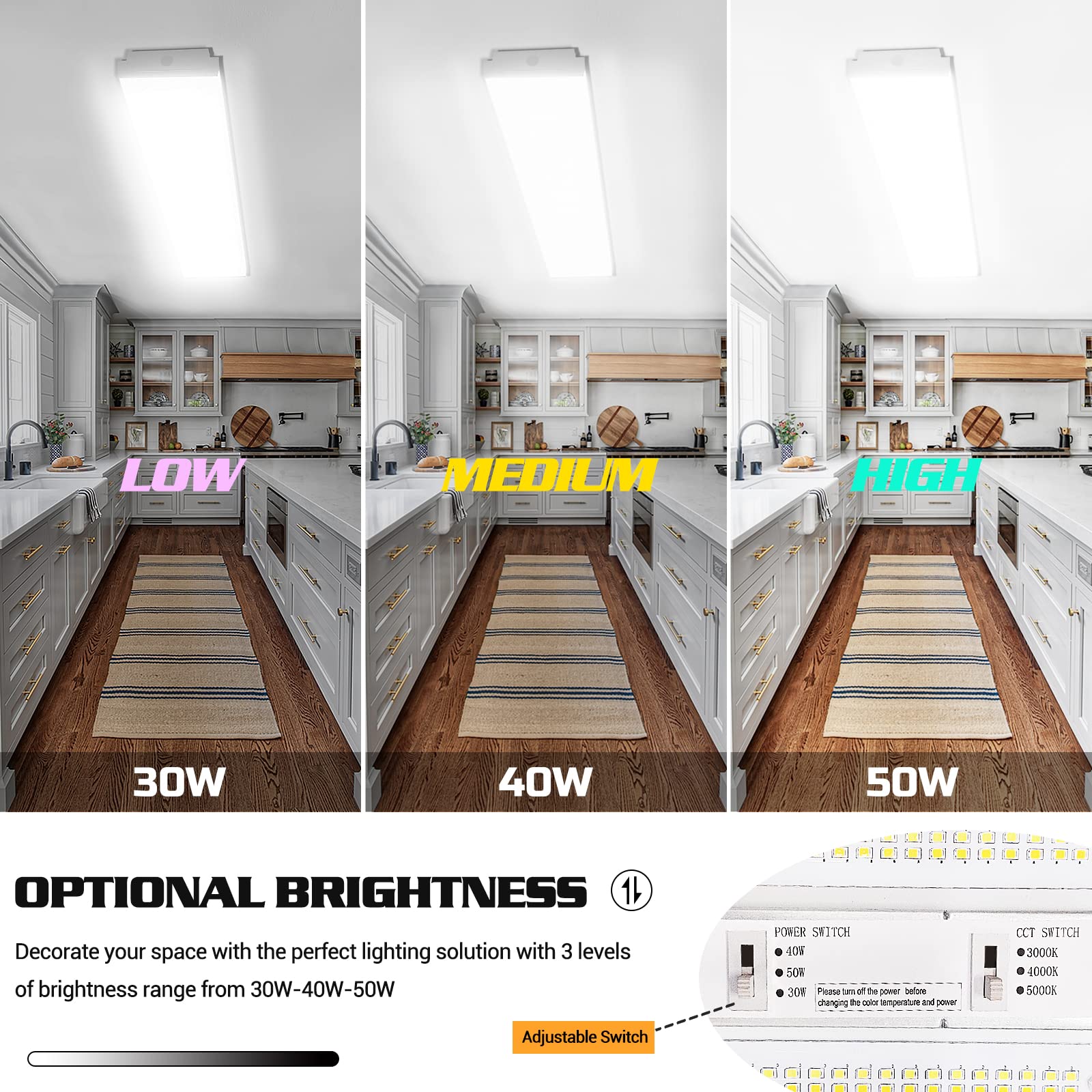 FAITHSAIL 4FT LED Wraparound Light Fixture, Dimmable, 30W/40W/50W, 3500lm/4500lm/5500lm,