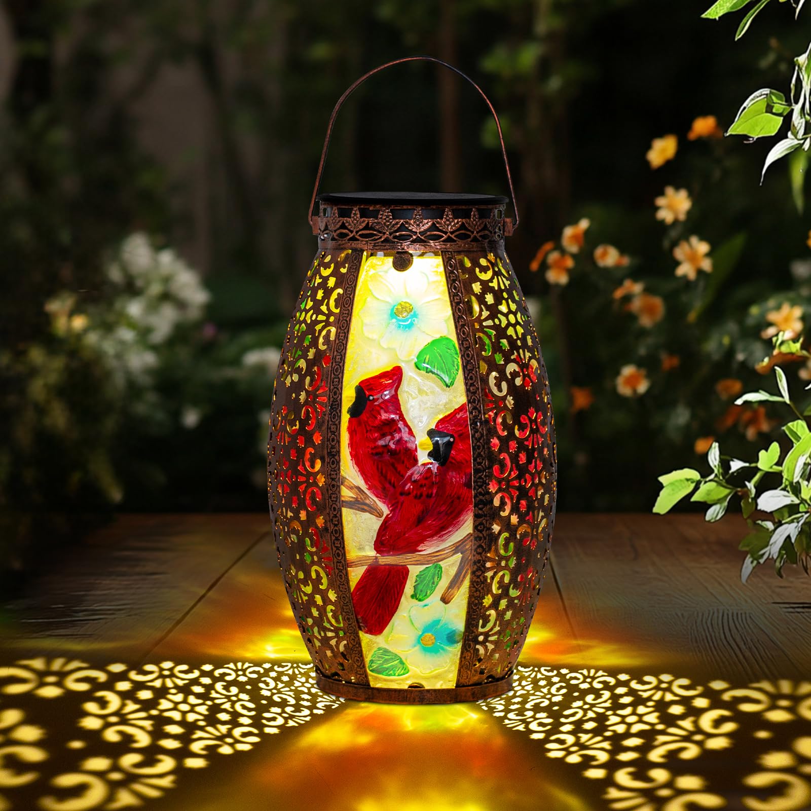 Gifts For Women Mom Grandma,Outdoor Solar Lantern-Waterproof Two Cardinal Hanging Metal Decorative Lights For Patio Table Garden
