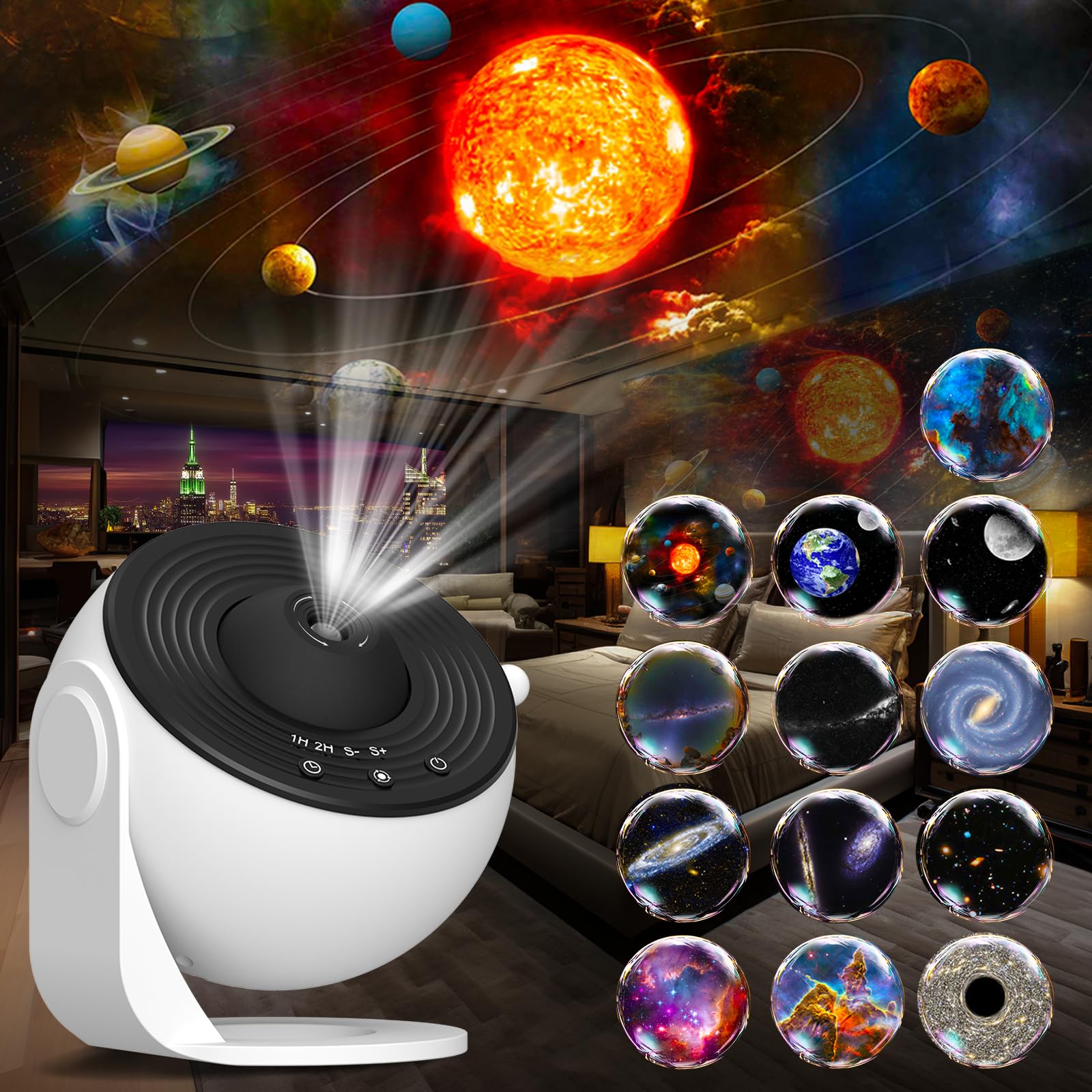 FlyLily Galaxy Projector, 13 in 1 HD Planetarium Star Projector for Bedroom, 360 Rotating Star Light with Adjustable Knob and Ti