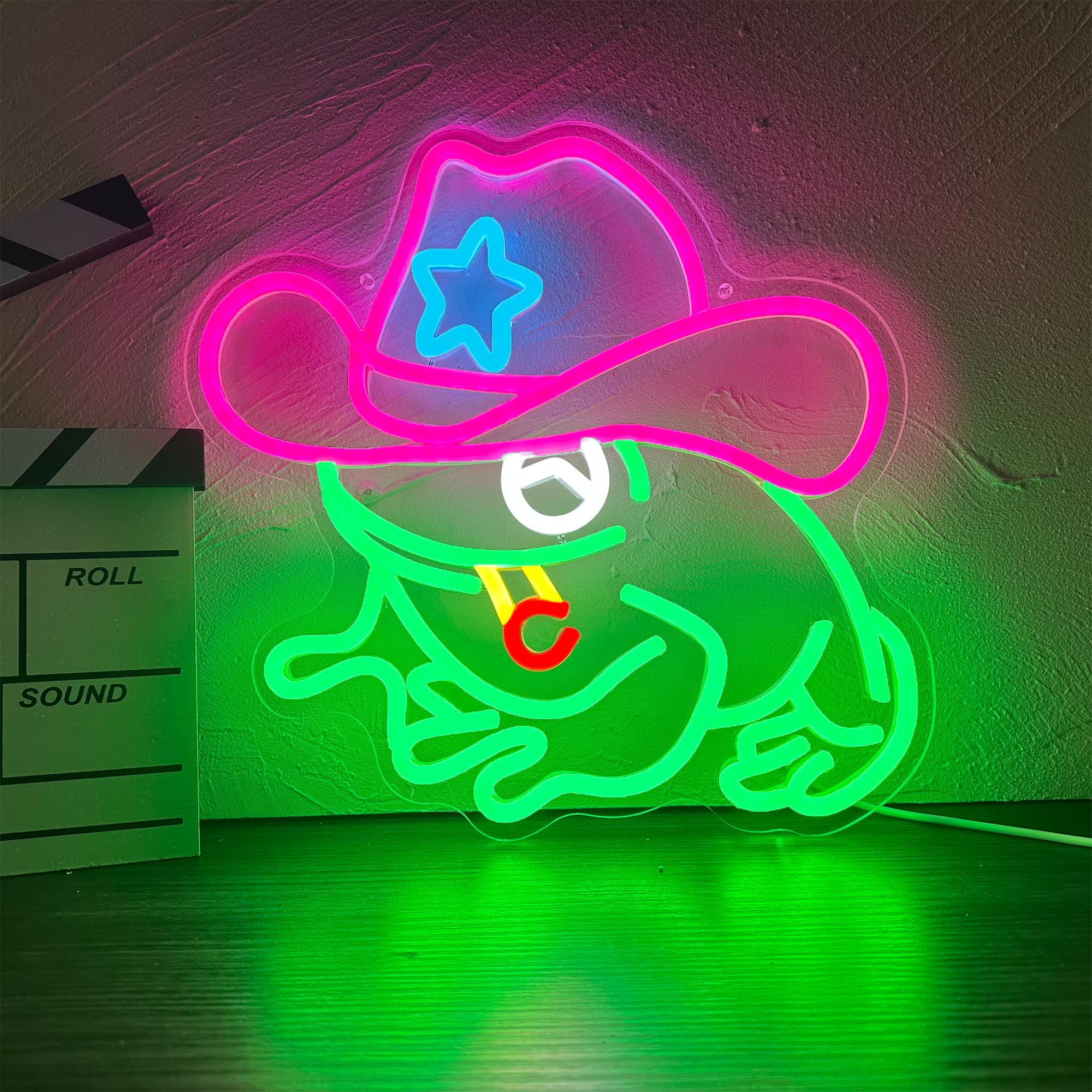manimo Frog Cowboy Neon Sign - LED Wall Decor with Adjustable Brightness, USB Powered for Bedroom, Game Room, Party, Wedding, Christmas