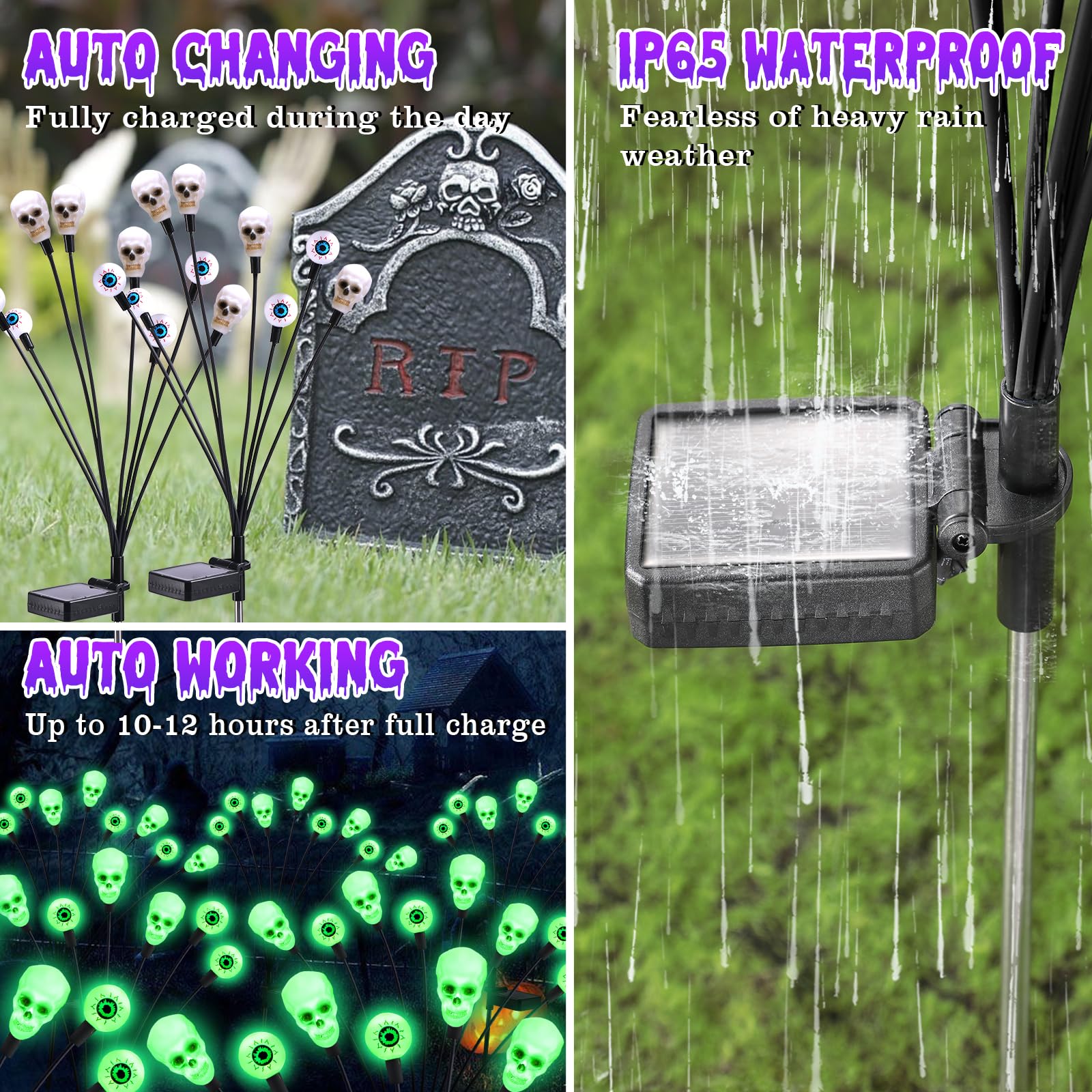Fensan Solar Halloween Lights Outdoor,Halloween Decorations Outdoor, Scary Halloween Eyeball Lights,4Packs 32Led,Ip65 Waterproof,Halloween Decor For Garden/Yard/Patio/Lawn/Pathway(Green)