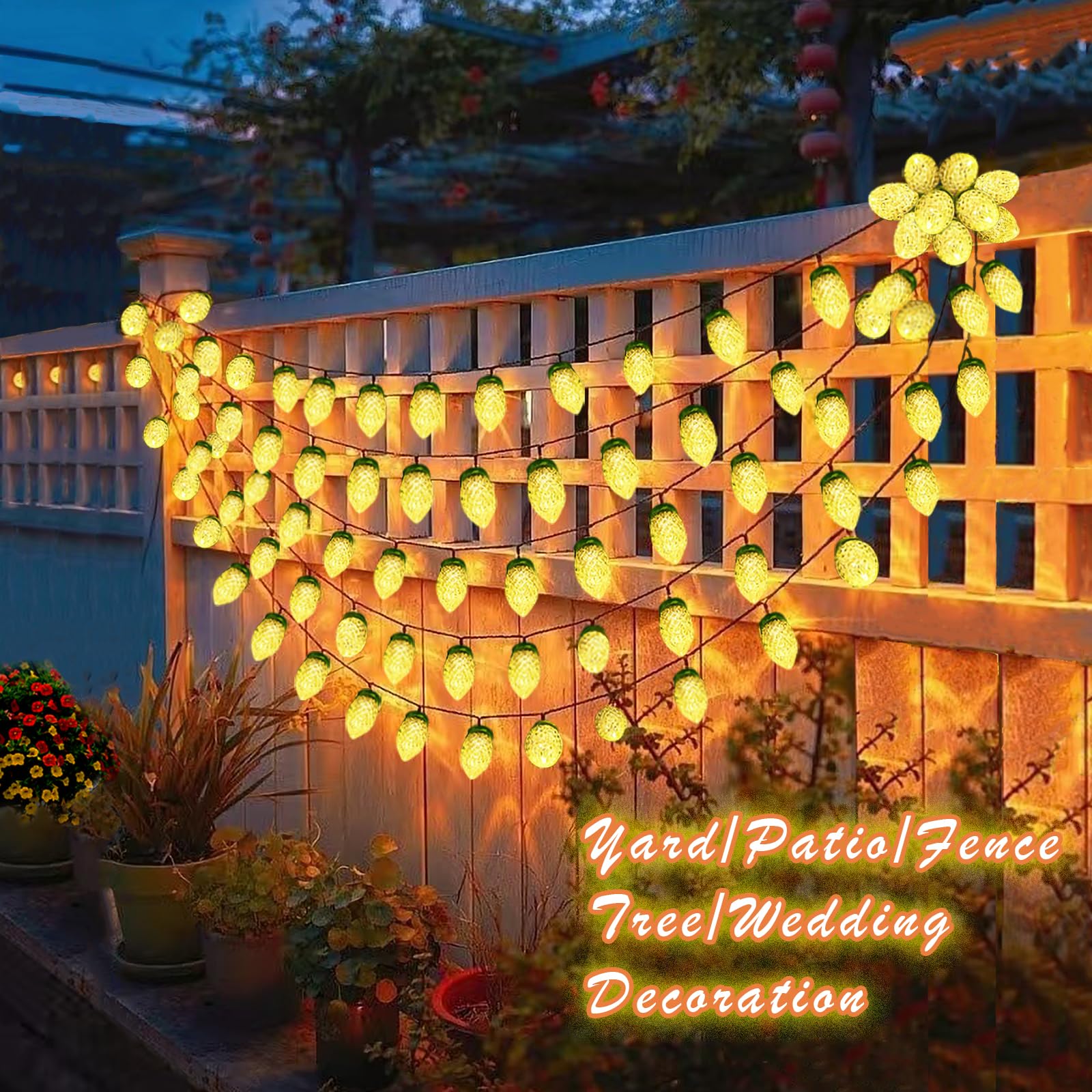 L LAMPOP C9 Solar Powered LED String Lights, 50 Warm White Waterproof Lights, 8 Modes, Green Wire, Perfect for Patio & Party Decor