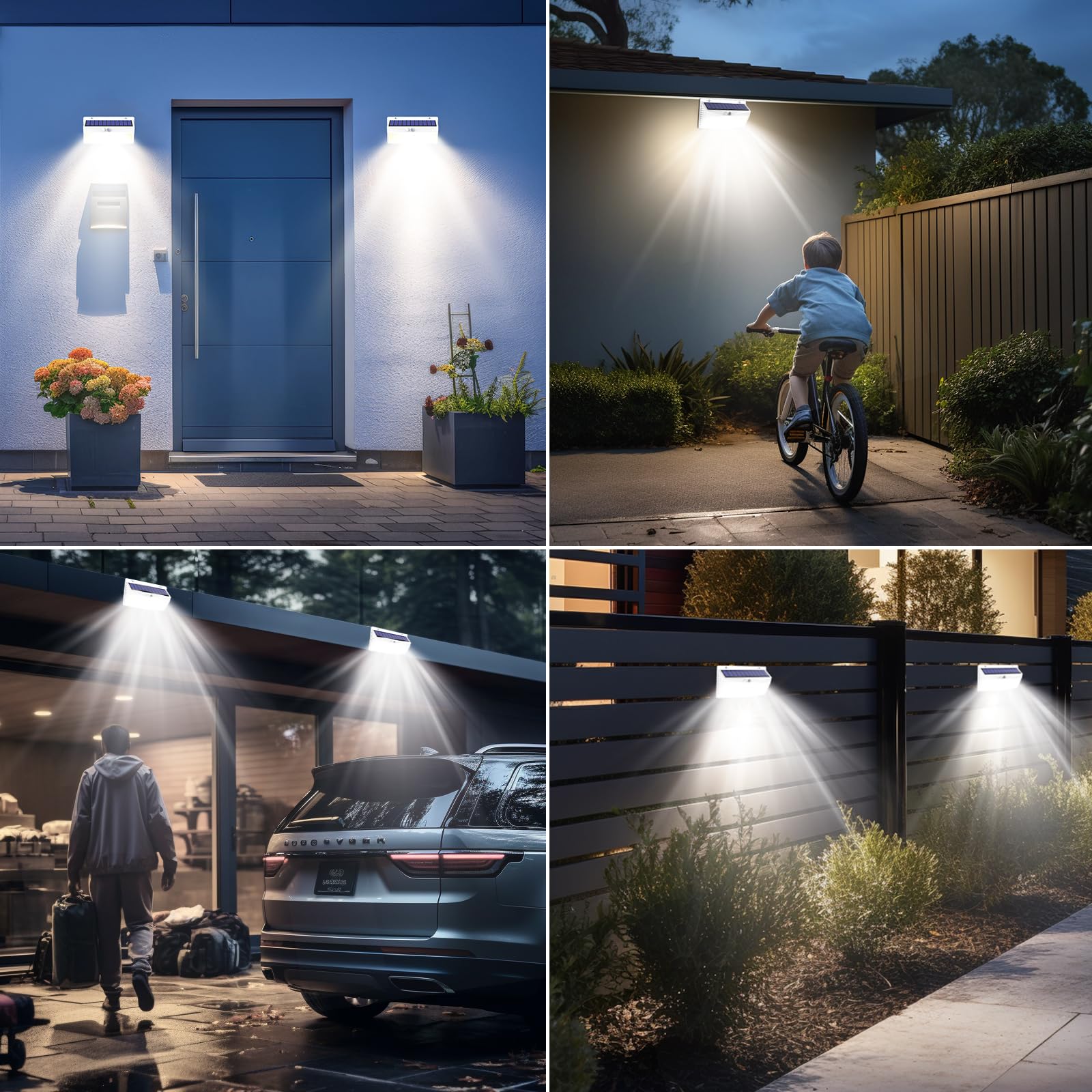 Peasur 2 Pack Solar Motion Sensor Lights - 368 LED, Waterproof, 3 Lighting Modes, White, Outdoor Security for Yard, Garden, Garage