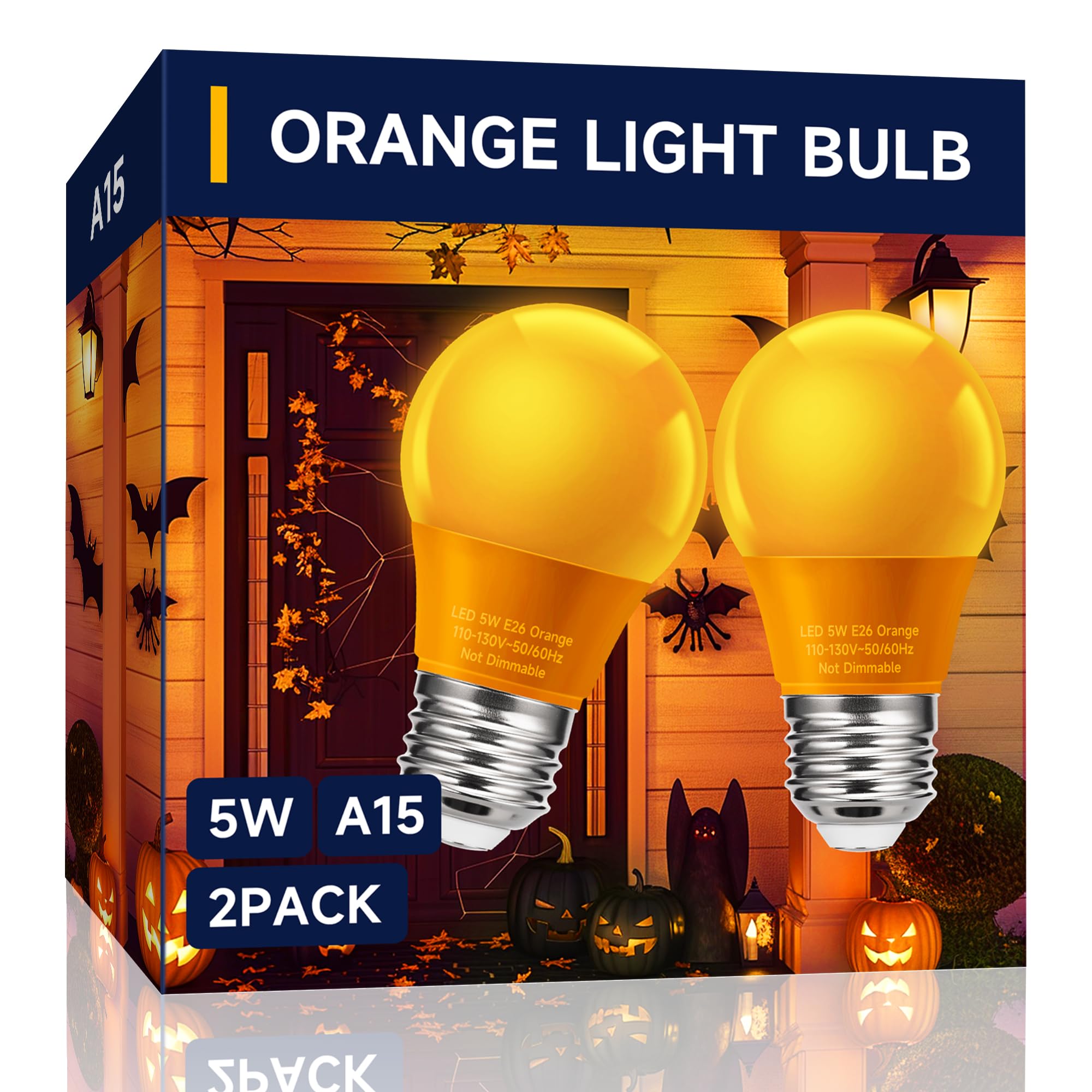 UNILAMP A15 Orange LED Light Bulbs for Halloween Decoration, Colored Light Bulb for Halloween Home Decor, 5W Equivalent 40 Watt,