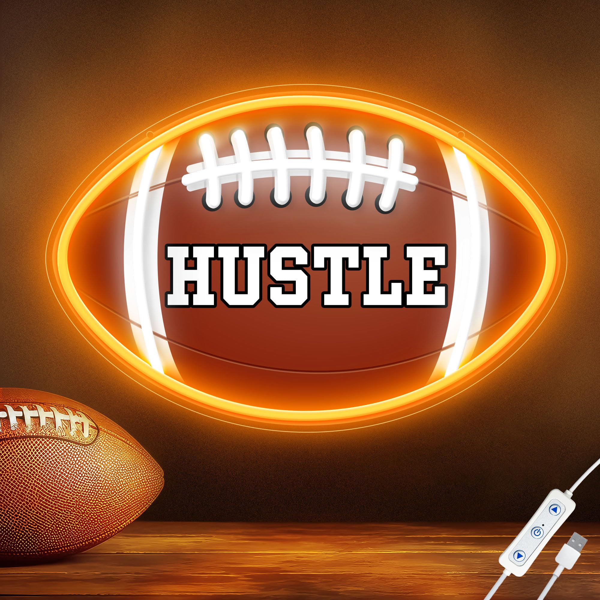 CULOIS Football Neon Sign - LED Wall Decor for Game Rooms, Orange Acrylic Light for Teens and Football Fans