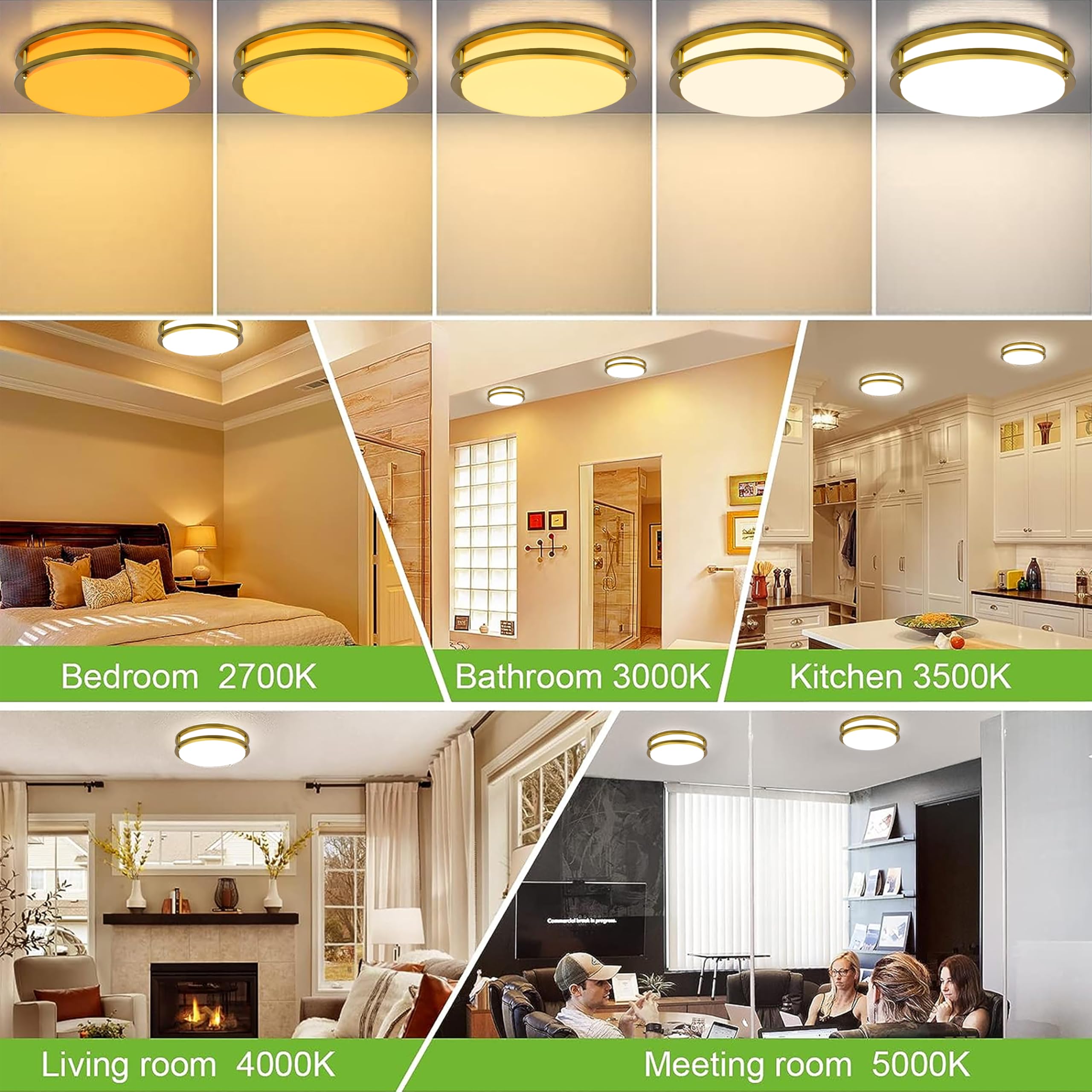 Hykolity 13 Inch Flush Mount Led Ceiling Light Fixture, 2700K/3000K/3500K/4000K/5000K Adjustable Ceiling Lights, Gold Saturn Dim