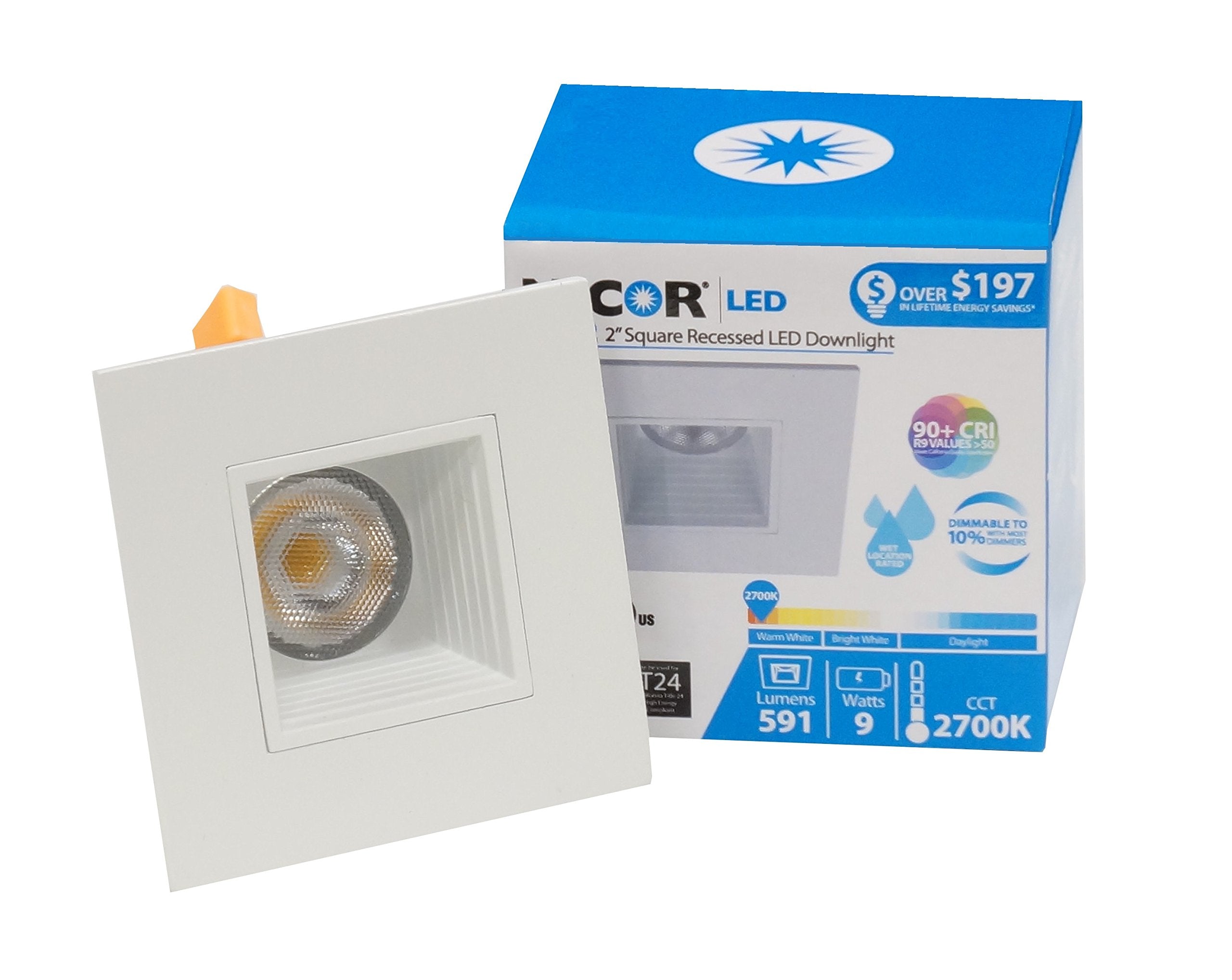 NICOR Lighting 2 inch Square LED Downlight with Baffle Trim in White, 3000K (DQR2-10-120-3K-WH-BF)