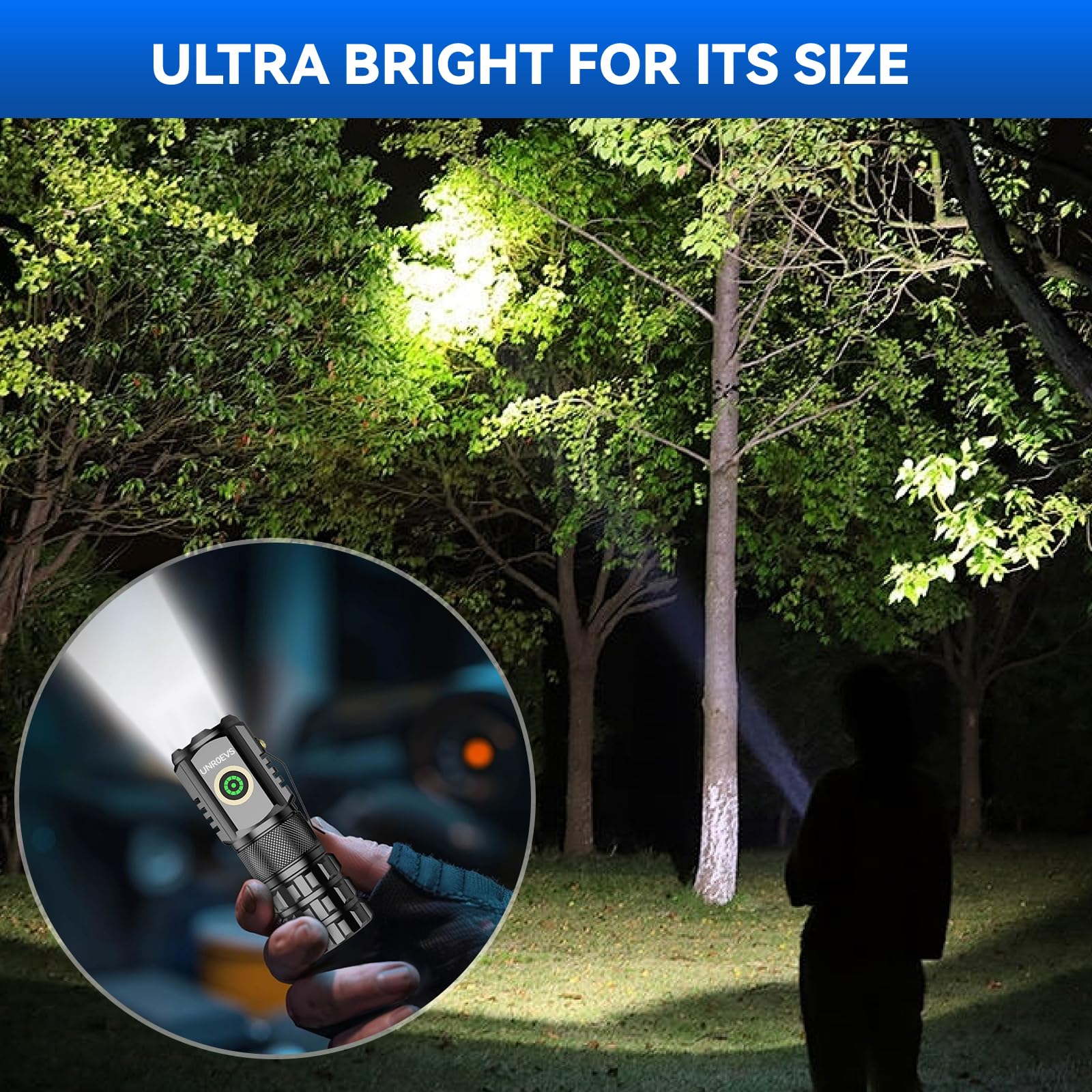 Unroevs 2-Pack Xc06 Mini Flashlight Rechargeable,Pocket Flashlight With Magnet,Super Bright Small Compact Flashlight,5 Modes Edc