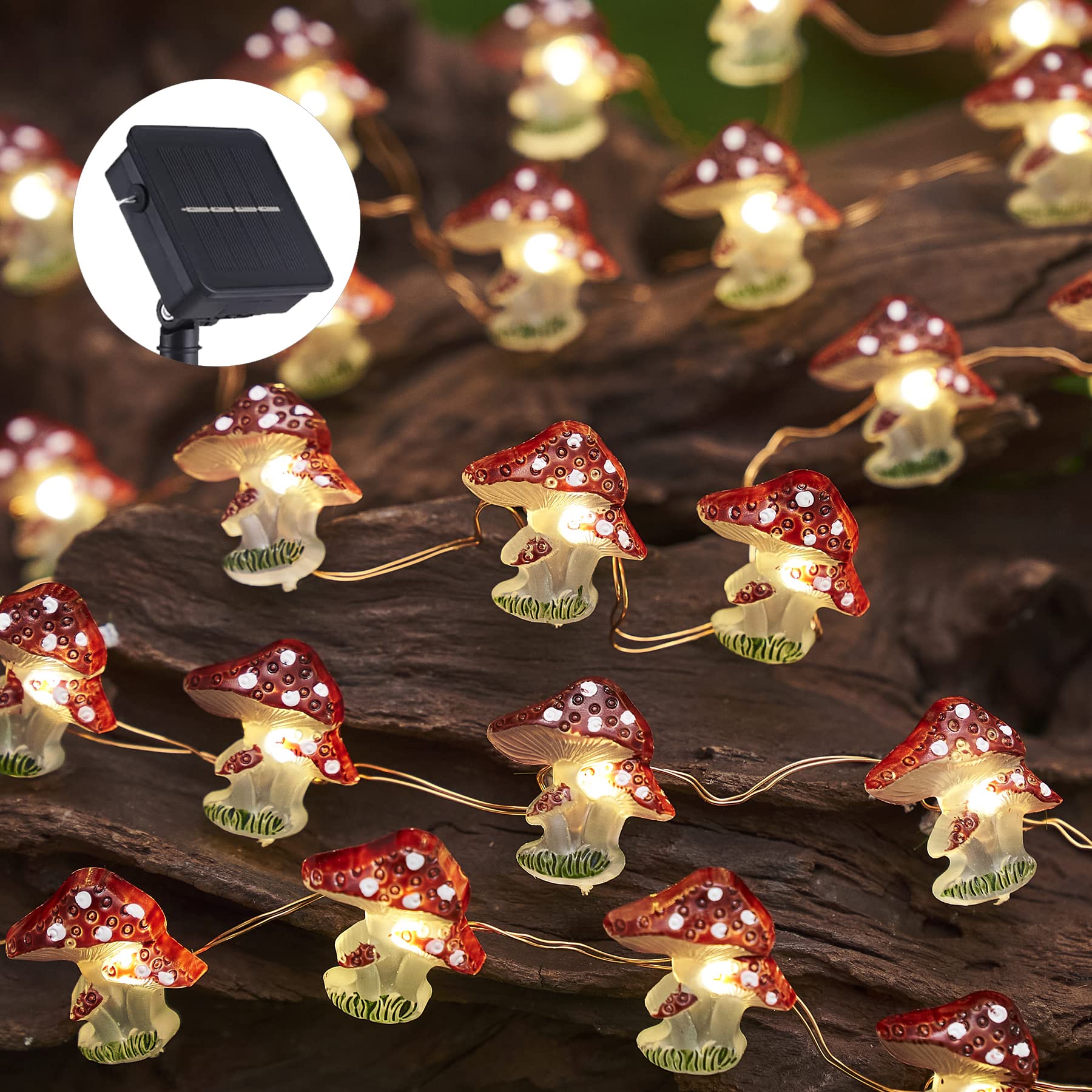 Garden D?Cor Solar Powered Outdoor String Light Mushroom Lamp Solar Garden Fairy Lights Mushroom Night Lights Gifts Cottage Core D?Cor 14Ft 40Leds Solar Pathway Fence Yard Window Mushroom Decor