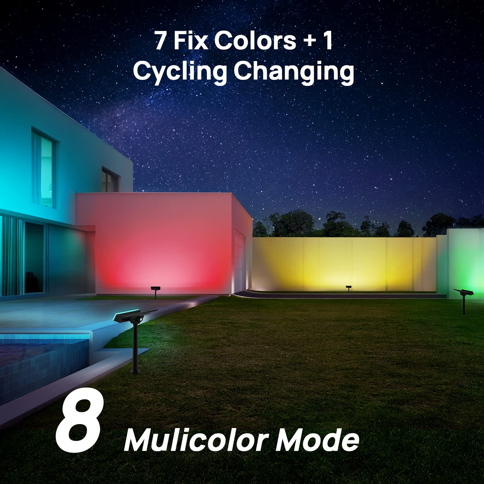 Consciot Solar Spot Lights Outdoor, 54 LEDs, Waterproof IP67, 4 Pack, Multicolor, Model CL37001-RGB-US-4
