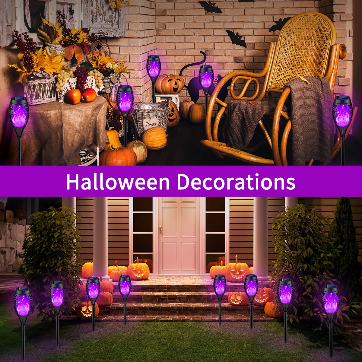 Kurifier Solar Outdoor Lights - 8Pack Waterproof LED Flame Torches, Purple Color for Yard Decor, Model Solar Outdoor Lights-001