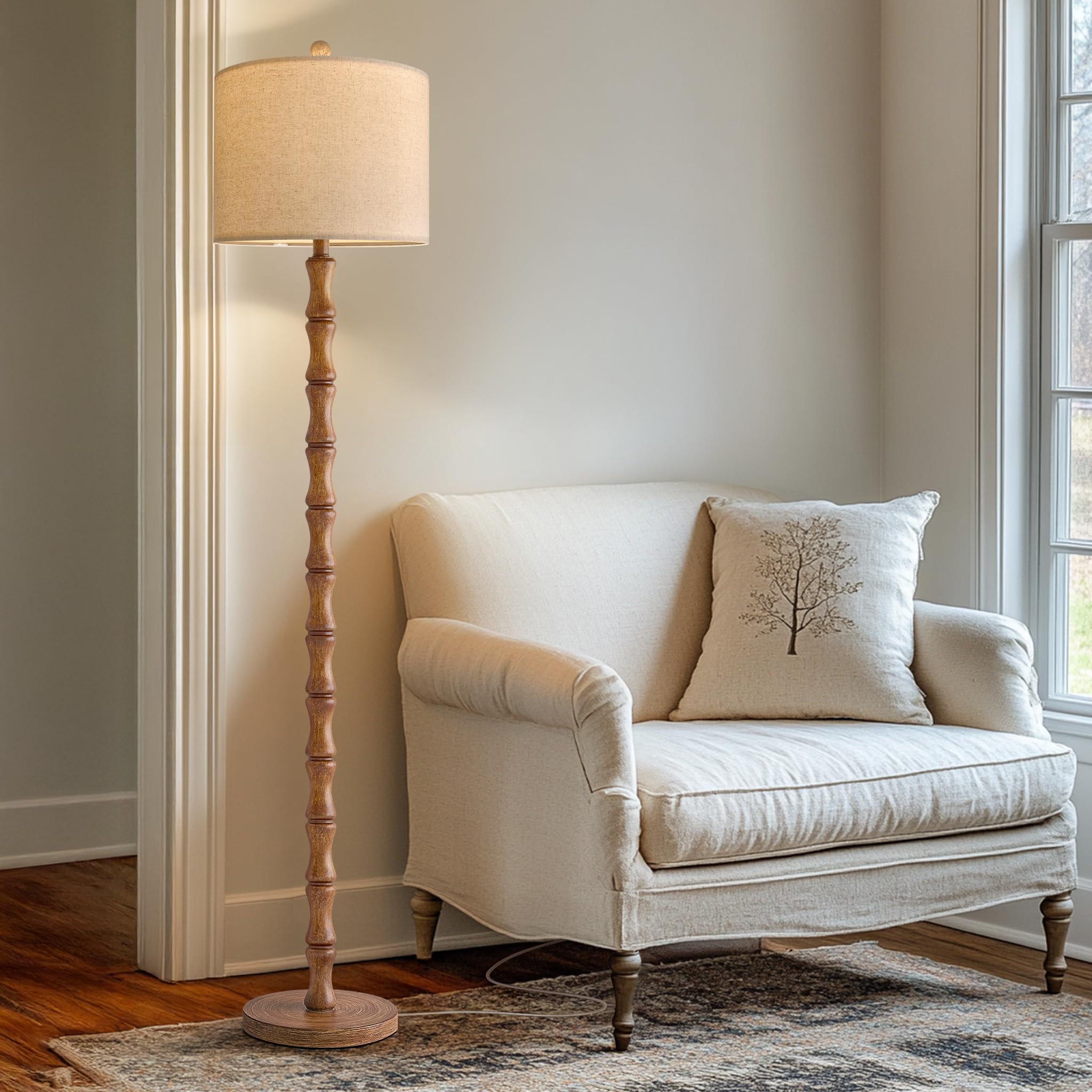 Bobomomo 62'' Rustic Floor Lamp For Living Room, Retro Farmhouse Floor Lamp Rotary Switch, Resin Standing Lamp For Living Room, 