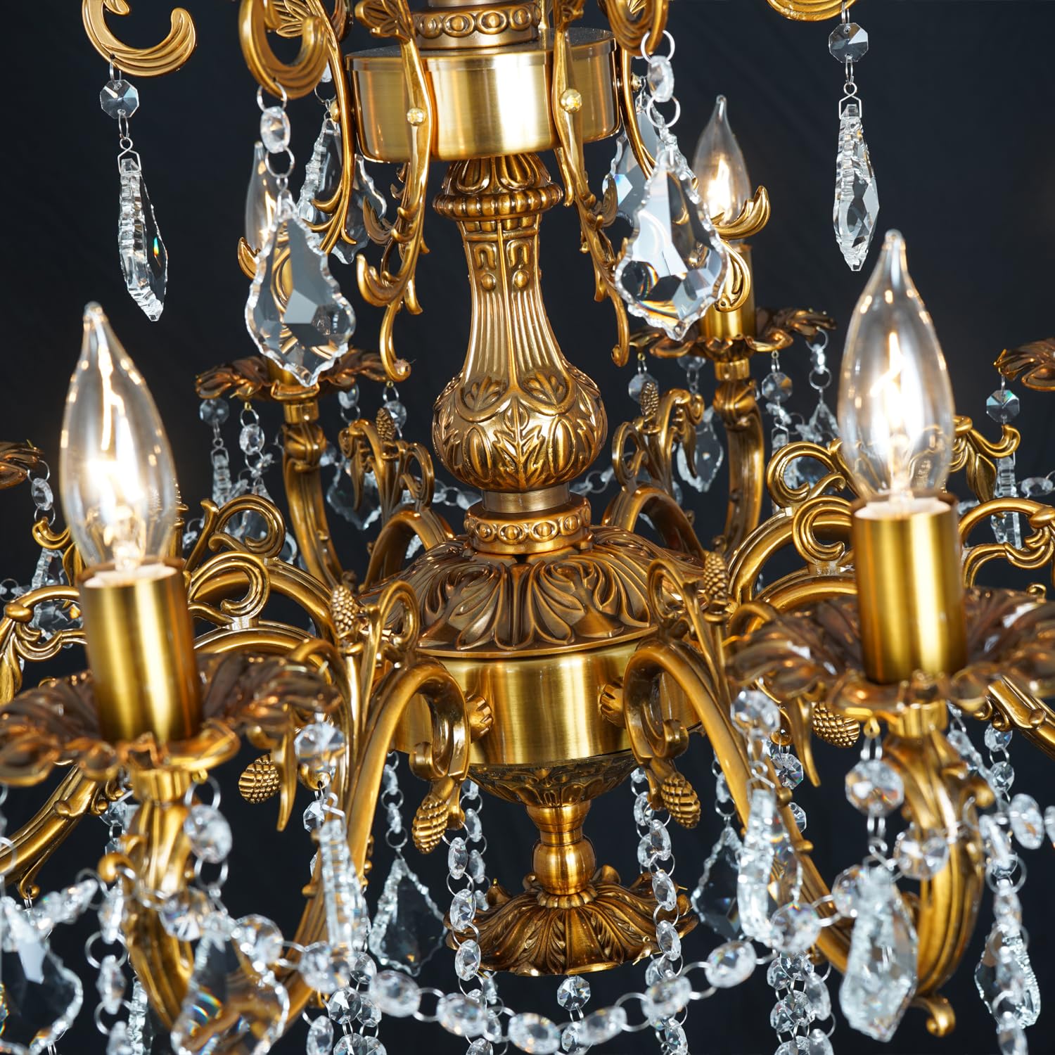 Akeelighting Antique Gold Crystal Chandelier Lighting 8-Light Contemporary Chandeliers Classic Crystal Candle Island Lighting Di
