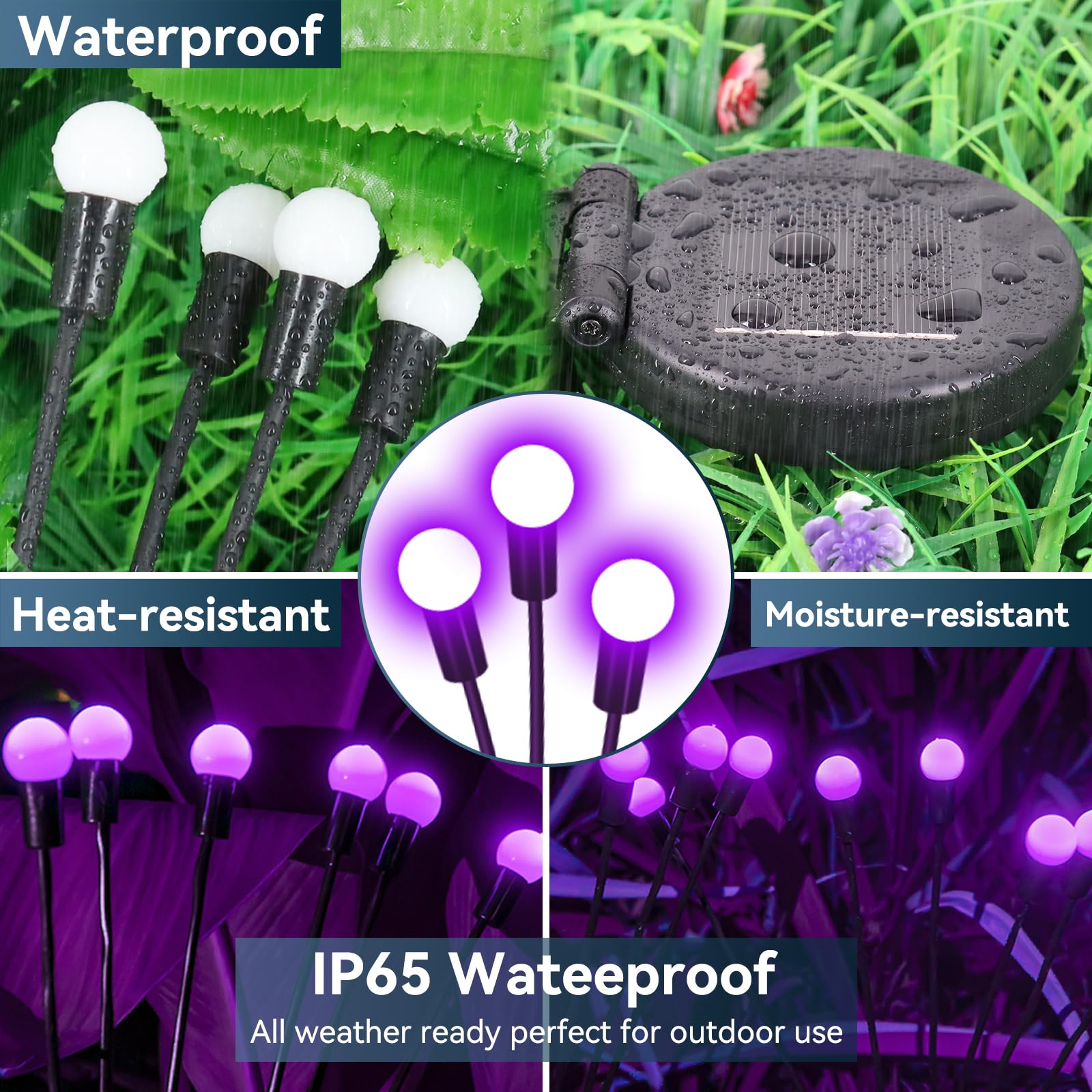YShengMian Solar Firefly Lights, 32 LED Swaying Light, Waterproof, 4 Pack, Purple Outdoor Garden Decor