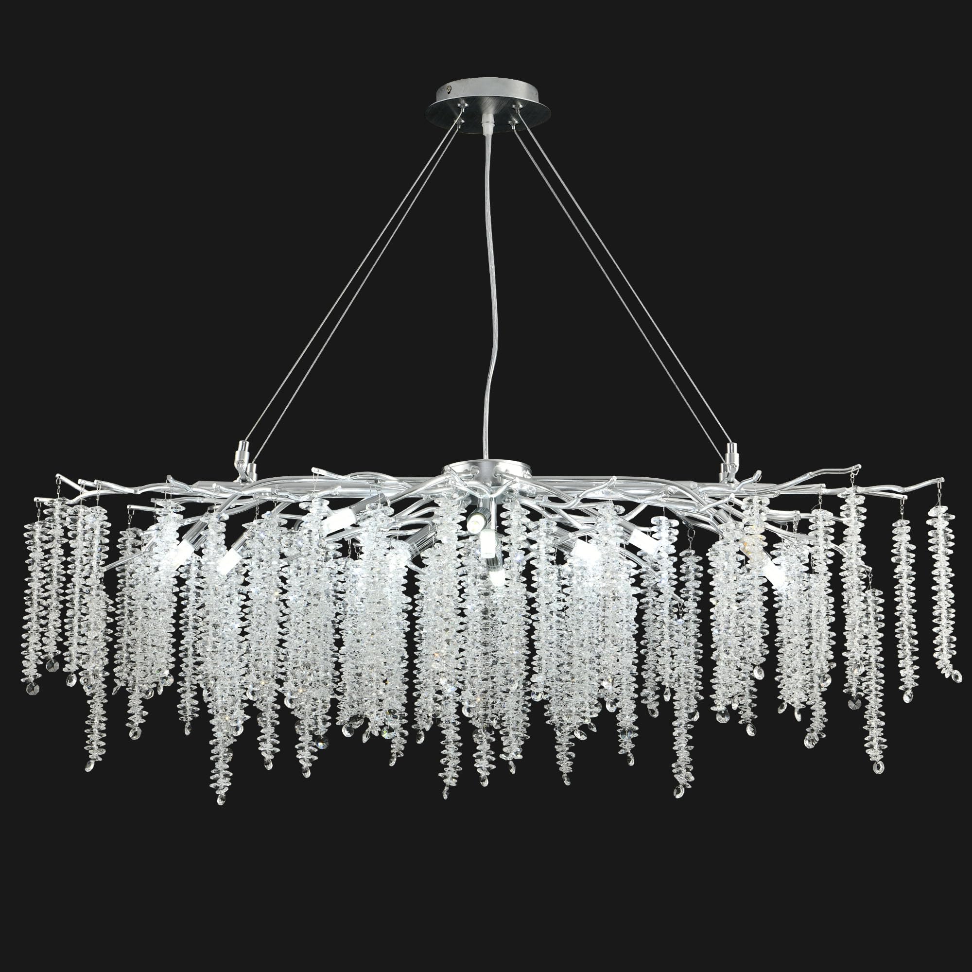 Upfelw Modern Rectangle Crystal Tree Branch Chandelier, L43'' Large Silver Linear Raindrop Indoor Hanging Pendant Light Fixture 