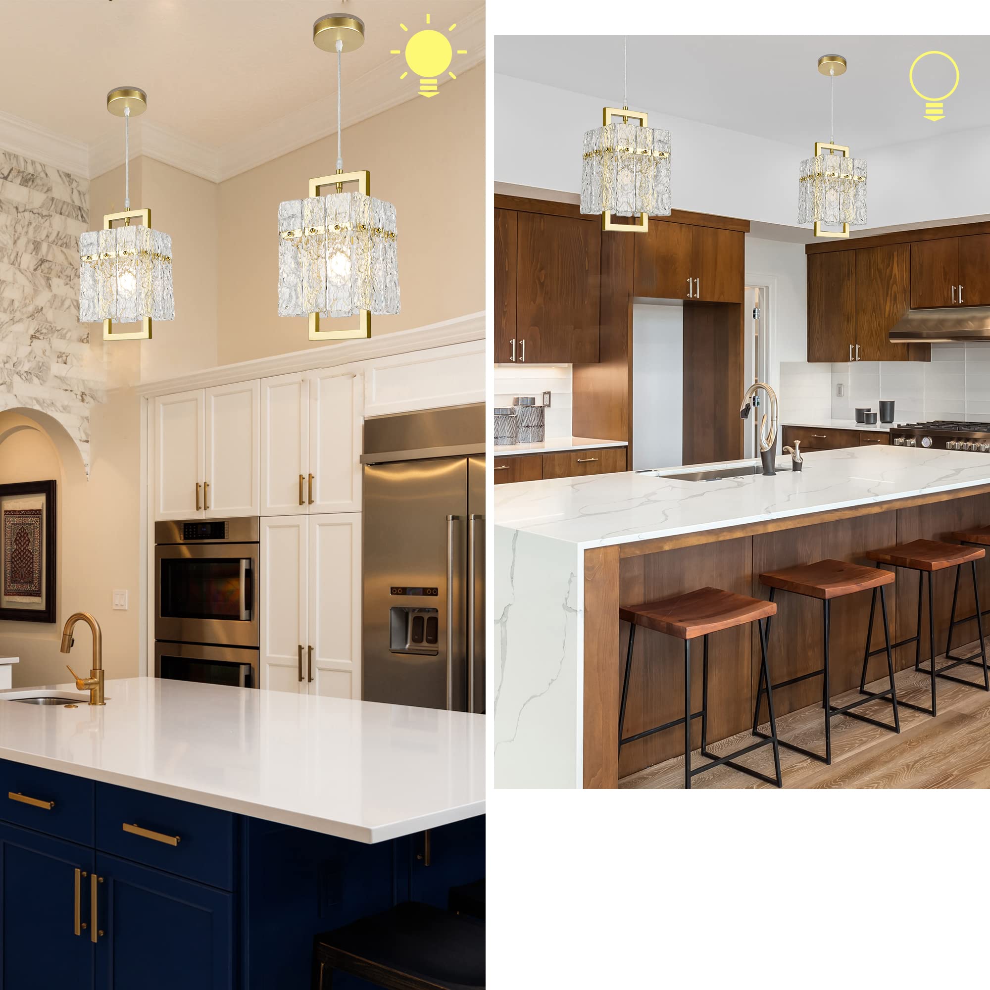 Gold Crystal Pendant Light For Kitchen Island, Luxury Water Ripple Glass Chandelier Lights Fixture, Modern Elegant Adjustable Pe