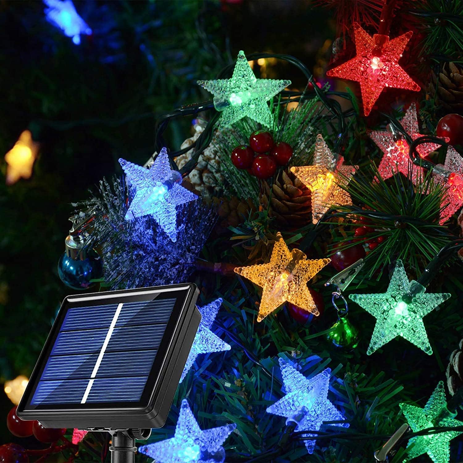 Windpnn Solar Star String Lights, 30FT 50LED, Multicolored, Waterproof, Ideal for Outdoor, Home, Wedding, Christmas Decoration