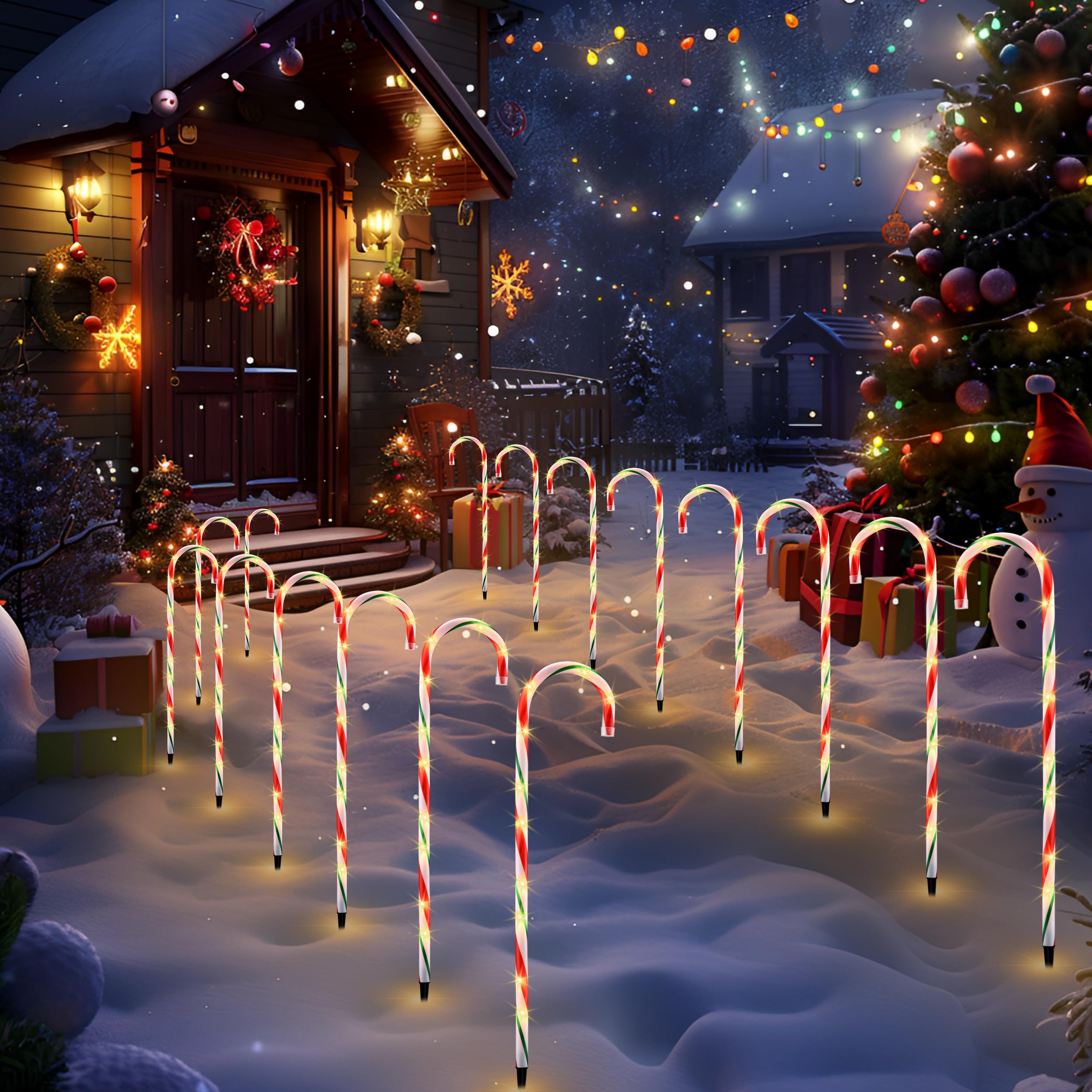 Vcoken 30'' Christmas Candy Cane Lights Outdoor Pathway, Set Of 10 Christmas Candy Cane Markers Decoration, Connectable & Light
