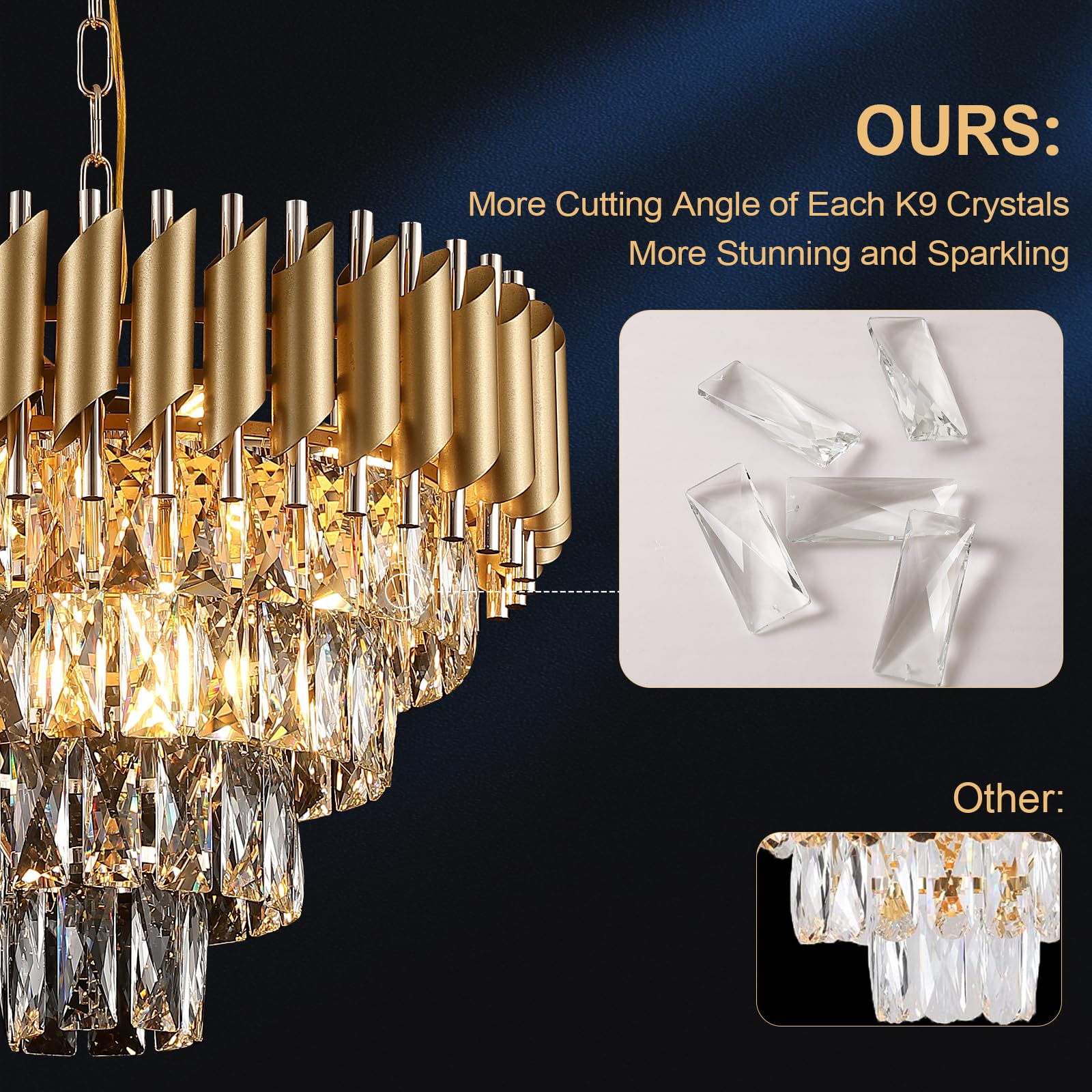A AXILIXI Modern Crystal Chandelier 20in Gold Pendant Light 4 Tiers Raindrop Flush Mount for Entryway Dining Room Model 8801