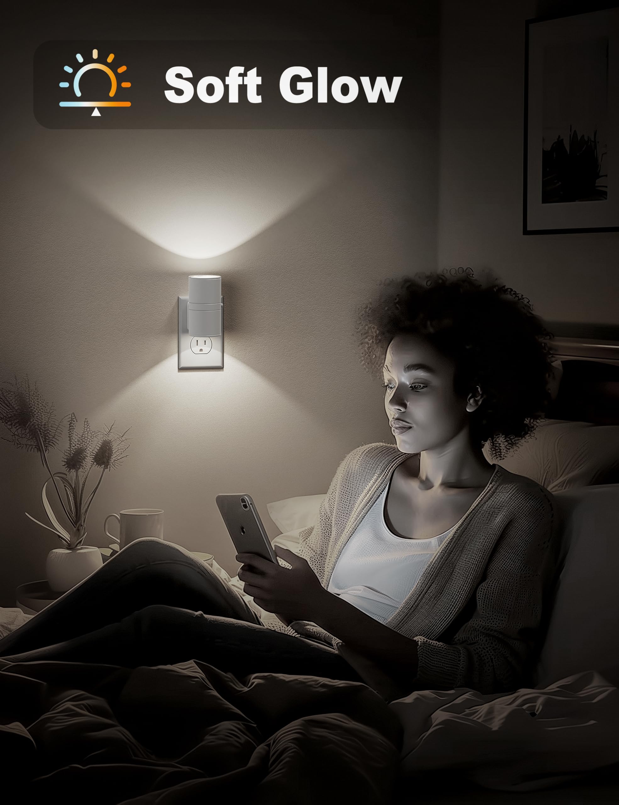 Jandcase Night Lights Plug Into Wall, Dimmable Night Light Plug In, Modern Night Light Dusk To Dawn Light Sensor, Cool White 500