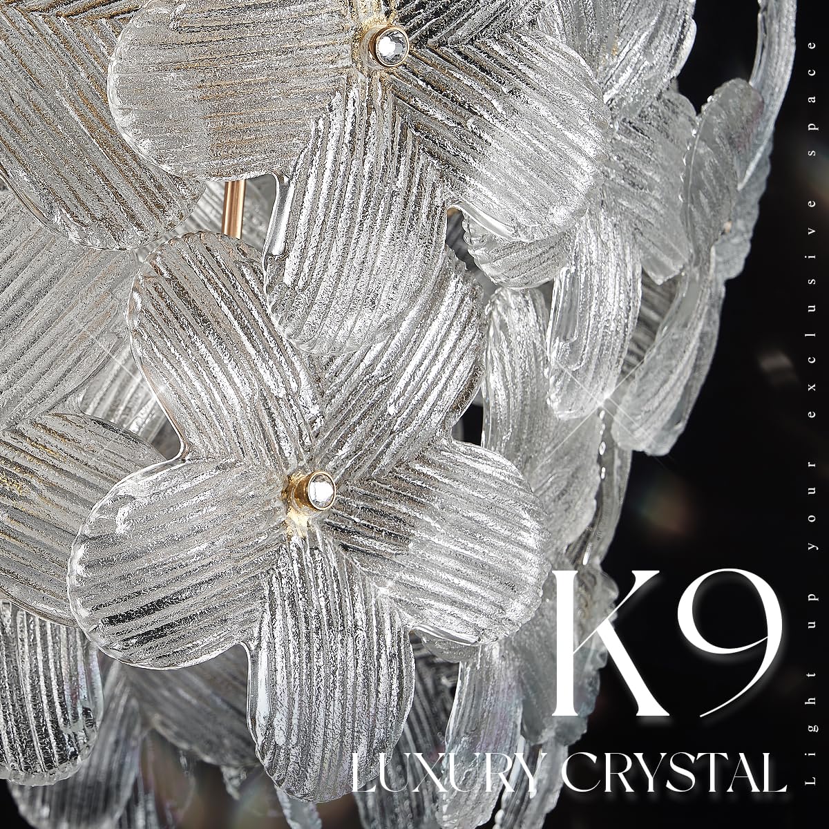 Poemoon Modern Crystal LED Chandelier 20" Brushed Gold Dimmable Flush Mount for High Ceilings with Remote Control - Model P50-500G1