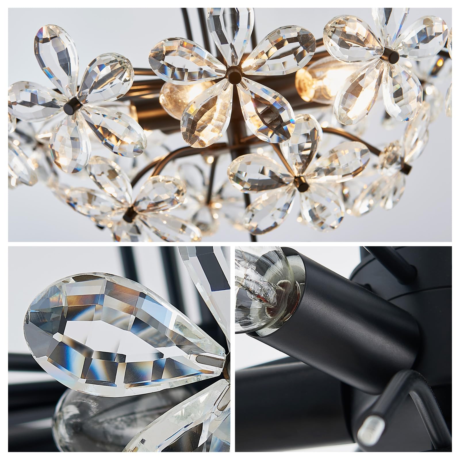 WUZUPS Crystal Chandelier Pendant Light, 15.7in H x 17.7in W, Black, 6 Lights, Metal, Model USHD90013P-B